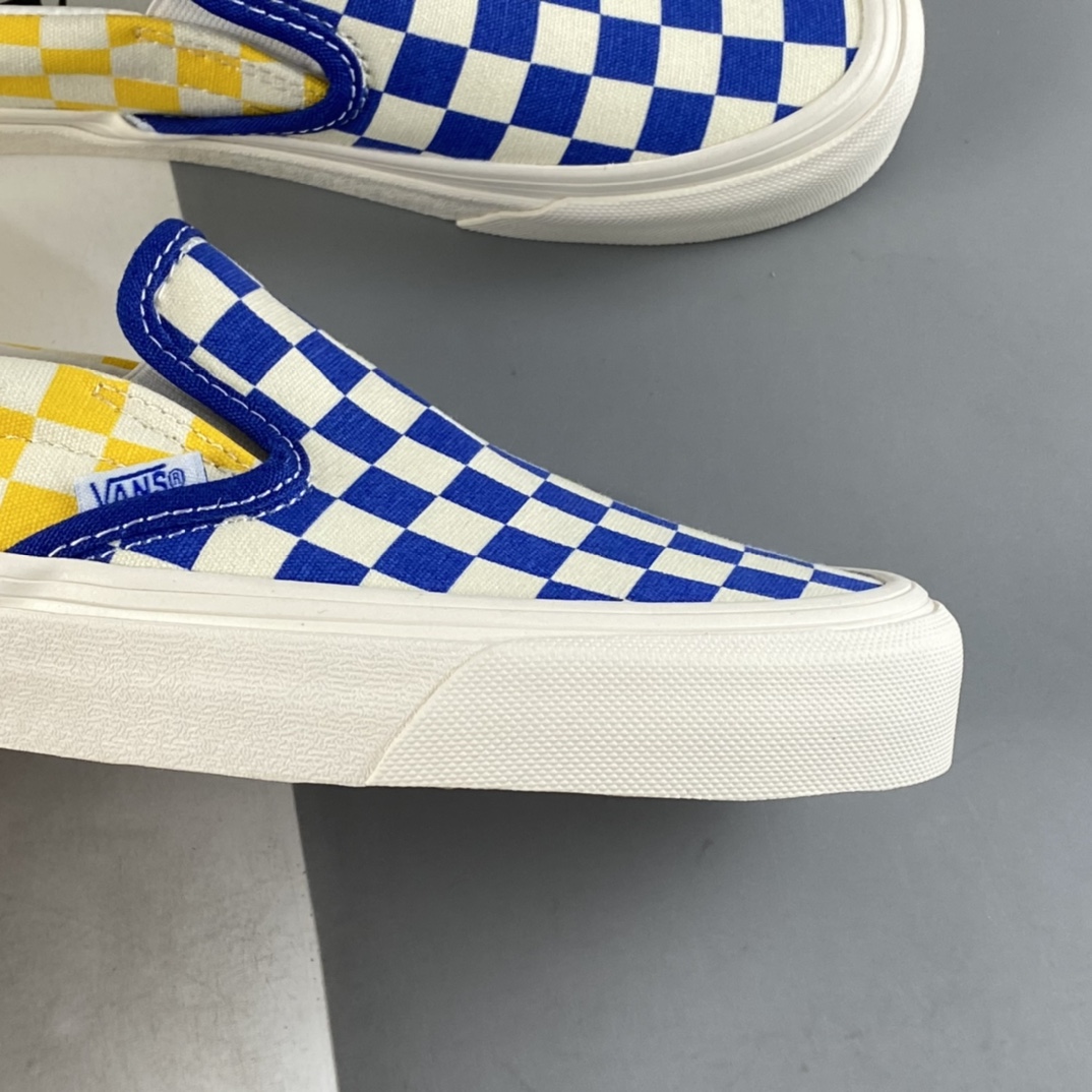 Vans OG Classic Slip-On Blue and Yellow Checkerboard Low Top Casual Sneakers VN0A3JEX45U