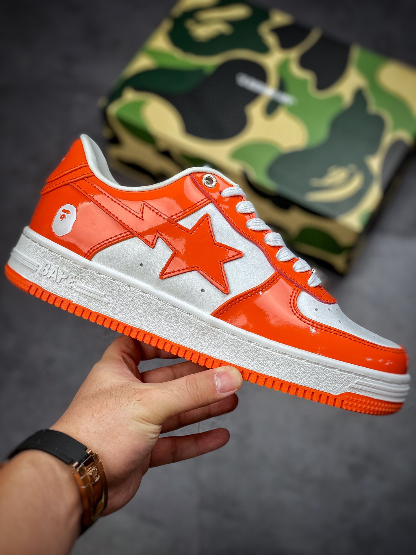 BAPE SK8 STA ape head joint sneakers/white orange 191001M