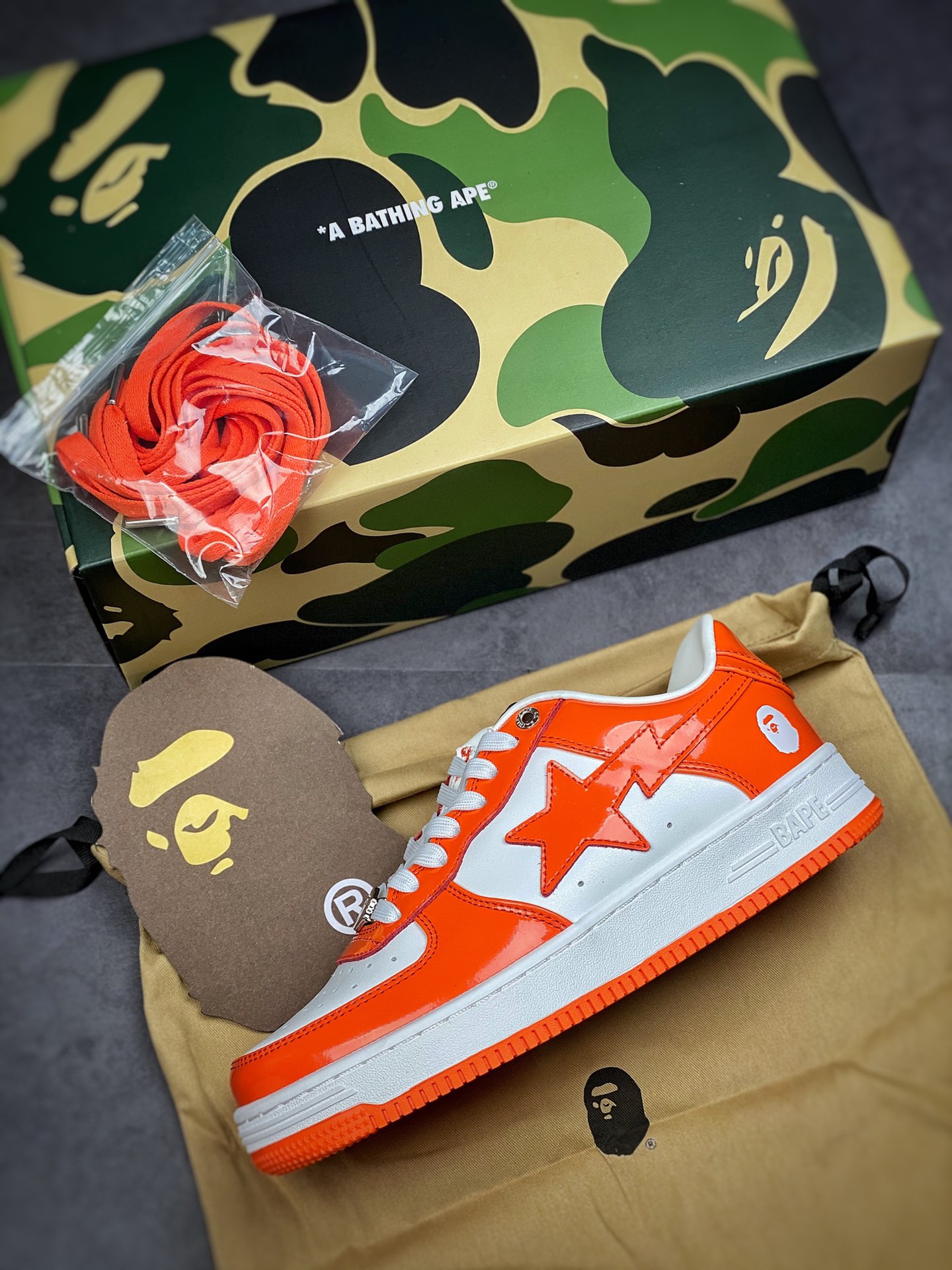 BAPE SK8 STA ape head joint sneakers/white orange 191001M