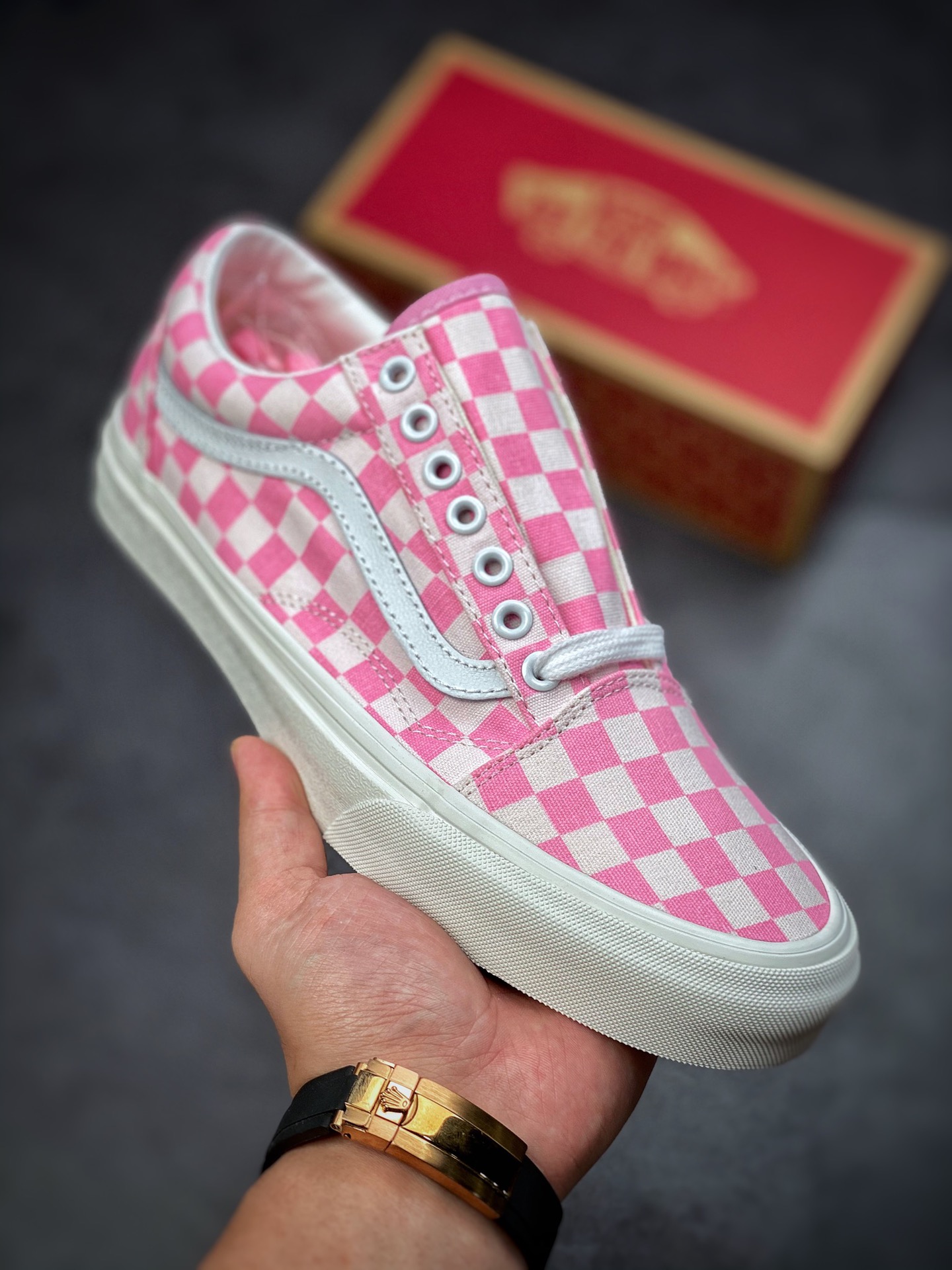 Vans Old Skool Vans Official Cherry Blossom Powder Checkerboard Shoe Canvas Shoes VN0A7Q2JZY2