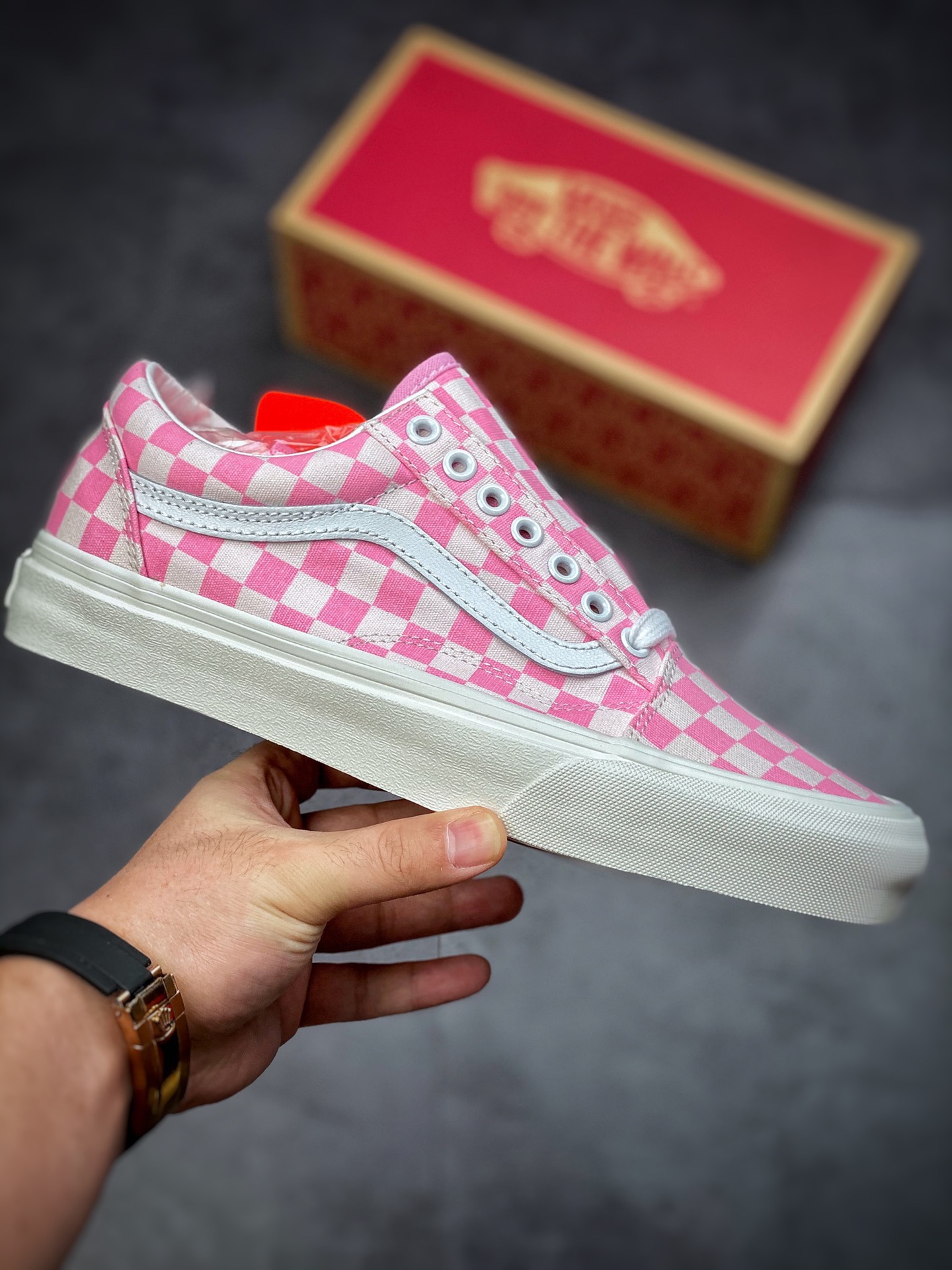 Vans Old Skool Vans Official Cherry Blossom Powder Checkerboard Shoe Canvas Shoes VN0A7Q2JZY2