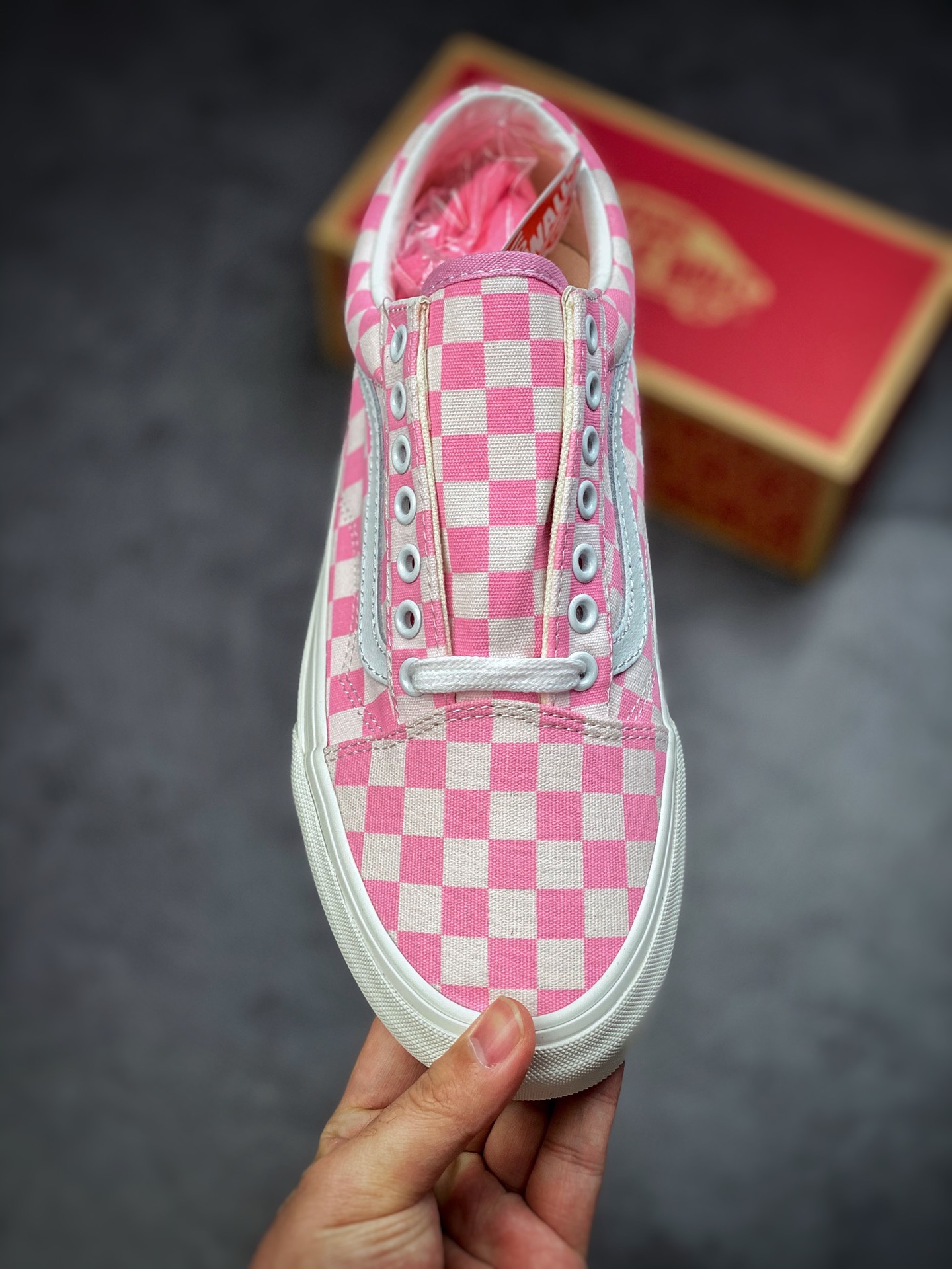 Vans Old Skool Vans Official Cherry Blossom Powder Checkerboard Shoe Canvas Shoes VN0A7Q2JZY2