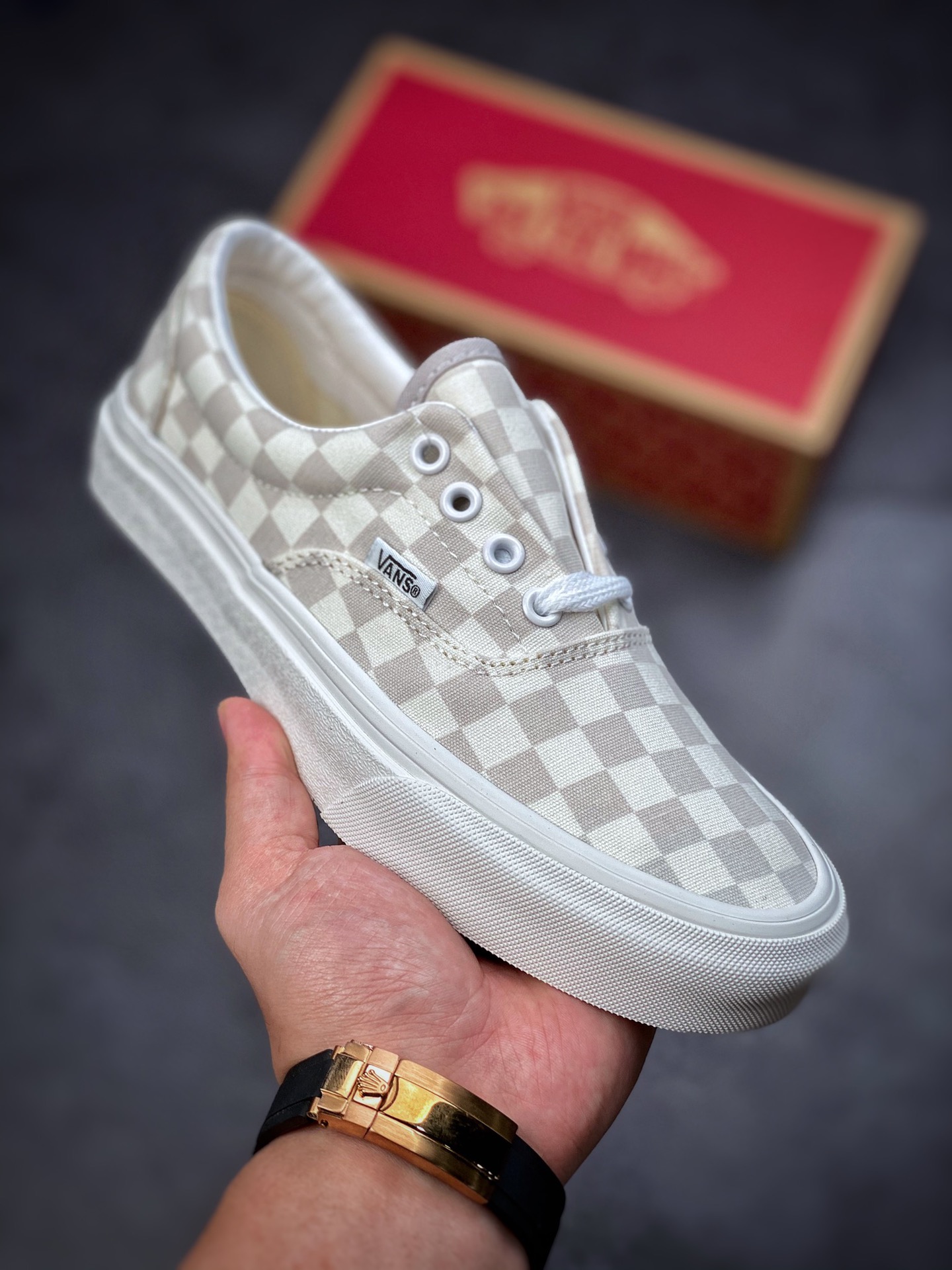 Vans Era Vans official milk tea color checkerboard low-top casual board shoes VN0A5JMLDR9