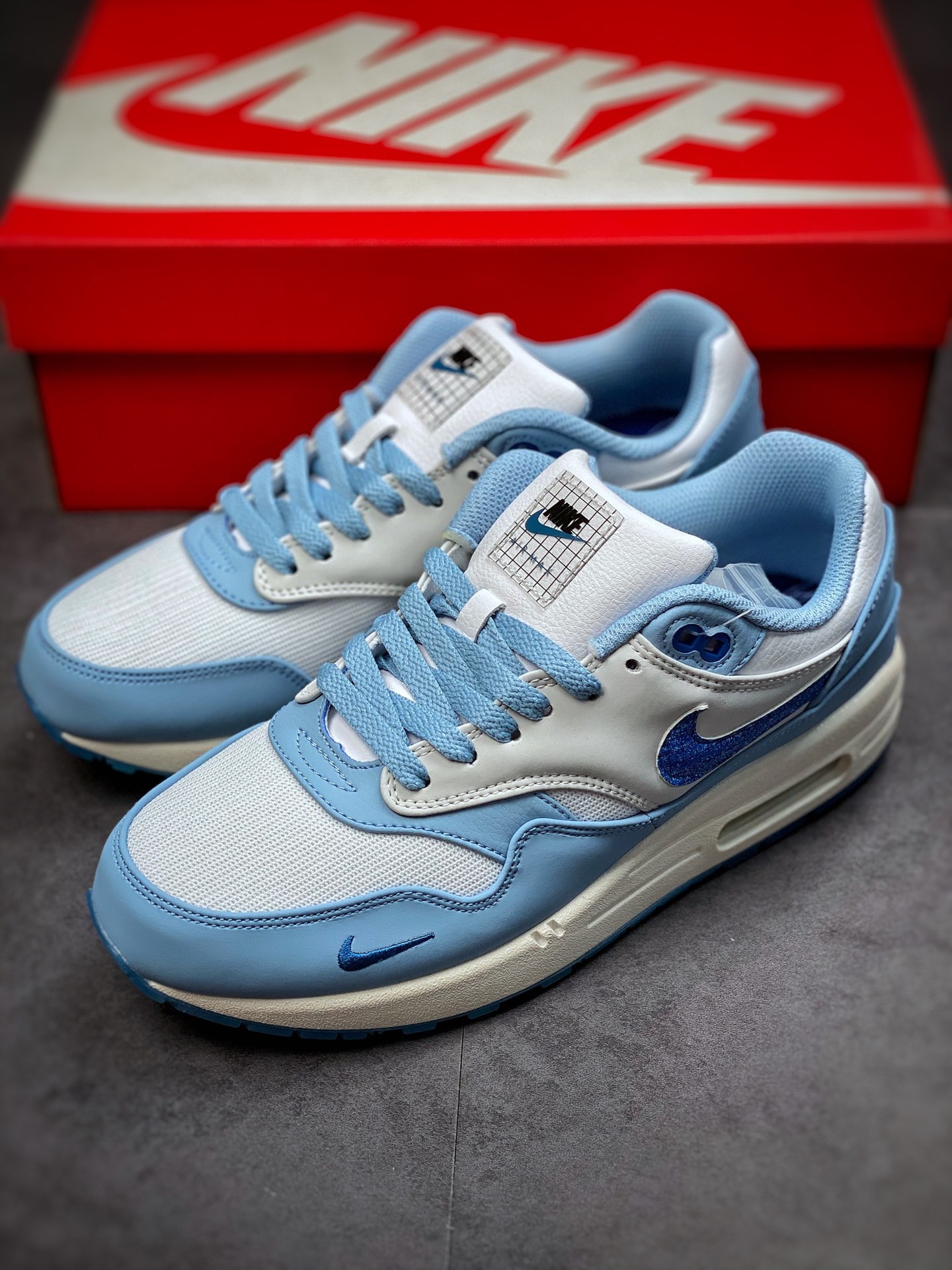 Nike Air Max 1 White Gray Blue ”Blueprint” Original Cardboard Original Last Created DR0448-100