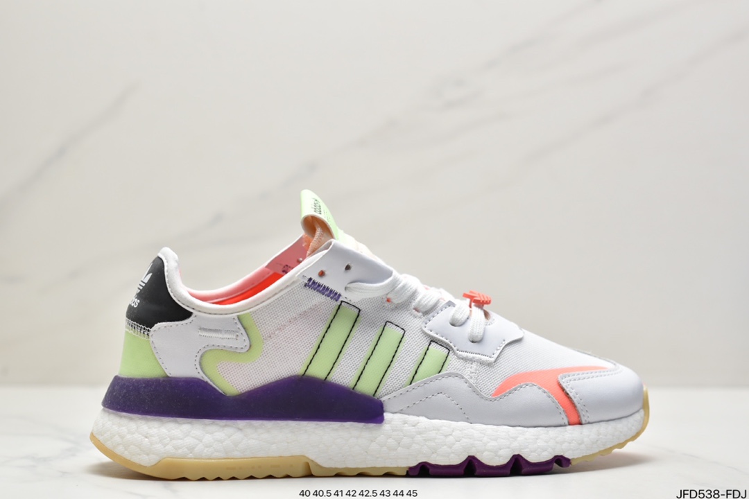 Adidas Nite Jogger Winterized retro casual sneaker. Very retro style toe and heel embellished with 3M reflective design, very eye-catching midsole with full palm Boost technology, considerable thickness, excellent foot feel ID: JFD538-FDJ