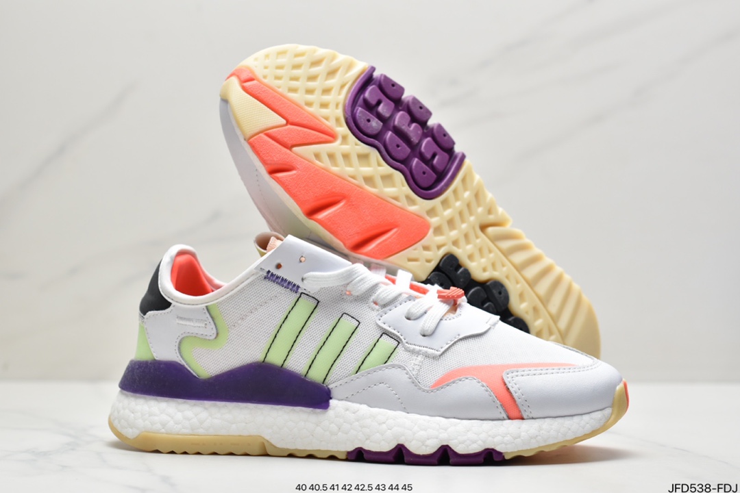 Adidas Nite Jogger Winterized retro casual sneaker. Very retro style toe and heel embellished with 3M reflective design, very eye-catching midsole with full palm Boost technology, considerable thickness, excellent foot feel ID: JFD538-FDJ