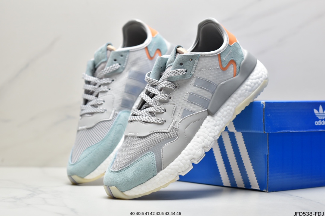 Adidas Nite Jogger Winterized retro casual sneaker. Very retro style toe and heel embellished with 3M reflective design, very eye-catching midsole with full palm Boost technology, considerable thickness, excellent foot feel ID: JFD538-FDJ