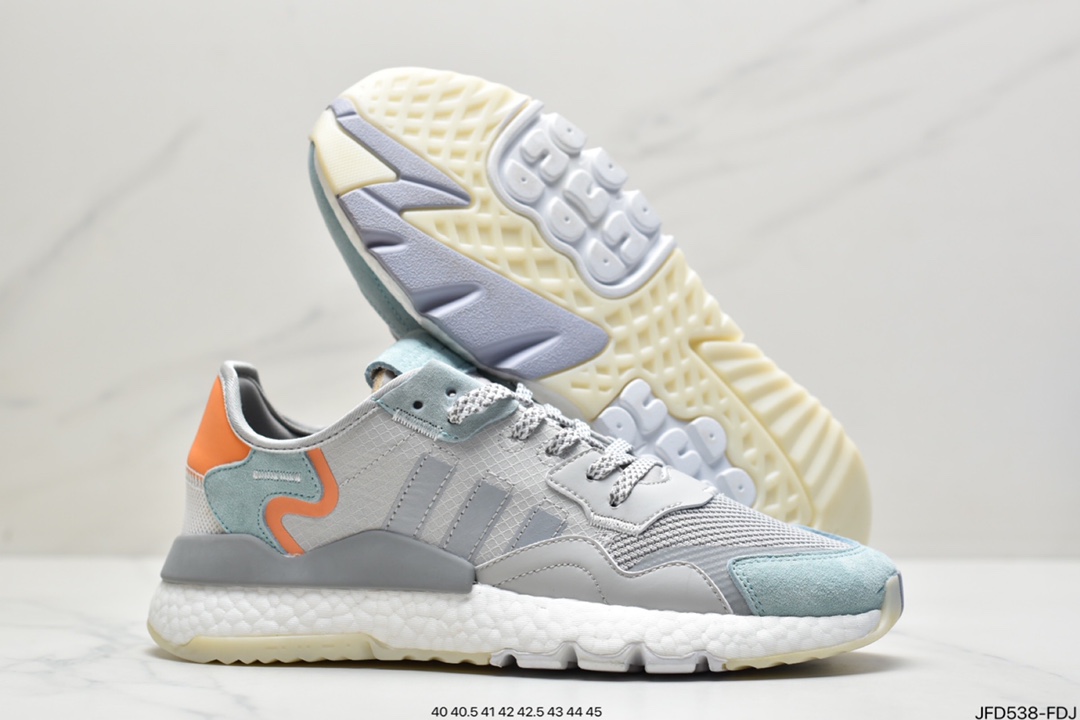 Adidas Nite Jogger Winterized retro casual sneaker. Very retro style toe and heel embellished with 3M reflective design, very eye-catching midsole with full palm Boost technology, considerable thickness, excellent foot feel ID: JFD538-FDJ