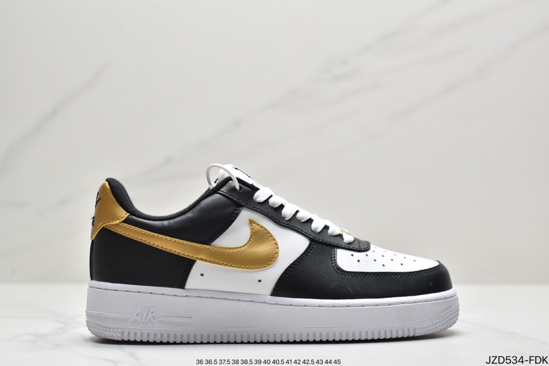 140 真标耐克Nike Air Force 1 Low ”白黑金勾拼接” 整体以白色为基调 CZ9189-001