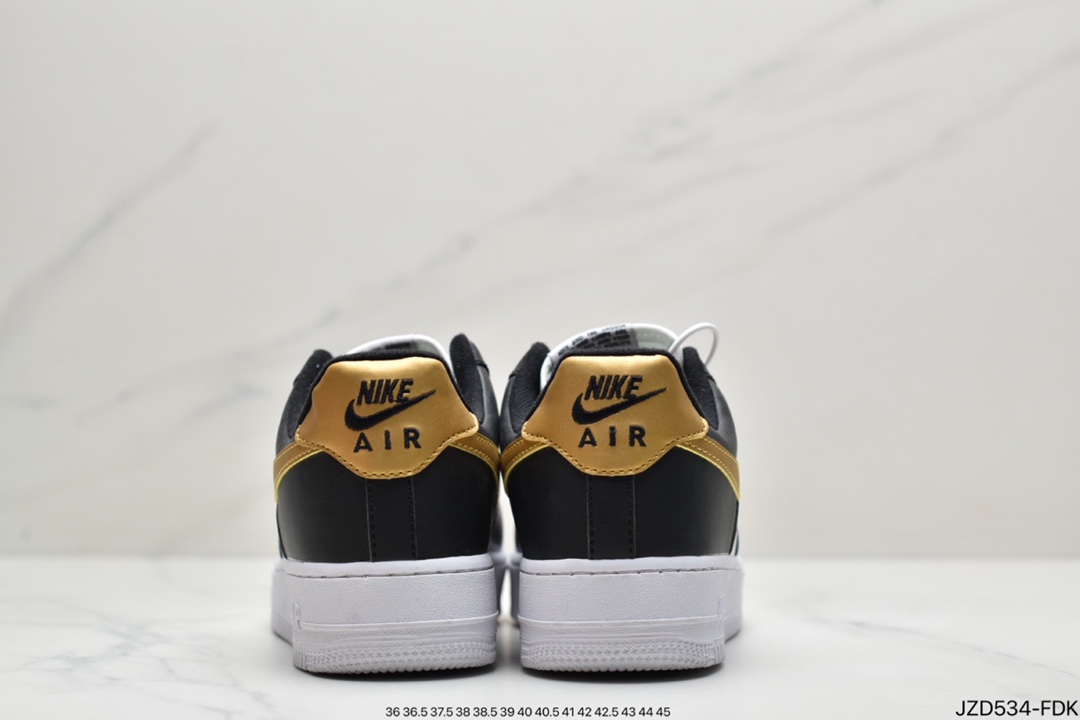 140 真标耐克Nike Air Force 1 Low ”白黑金勾拼接” 整体以白色为基调 CZ9189-001