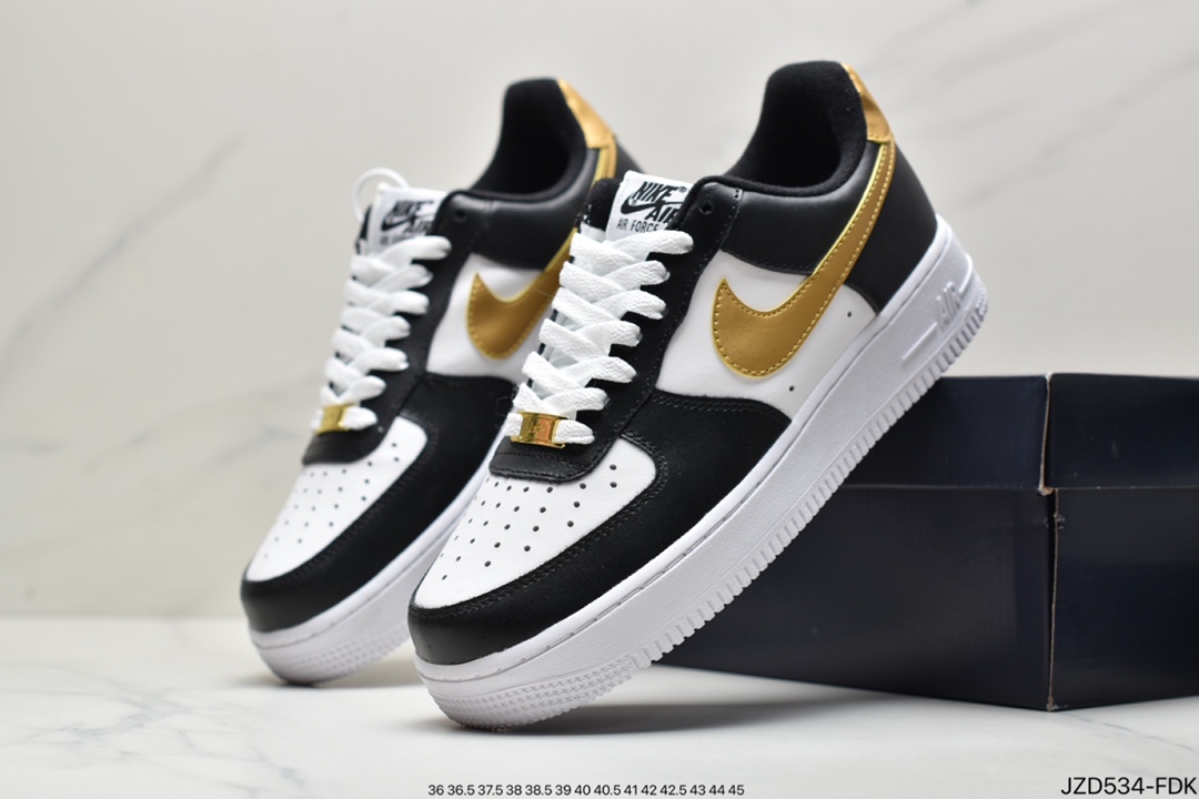 140 真标耐克Nike Air Force 1 Low ”白黑金勾拼接” 整体以白色为基调 CZ9189-001