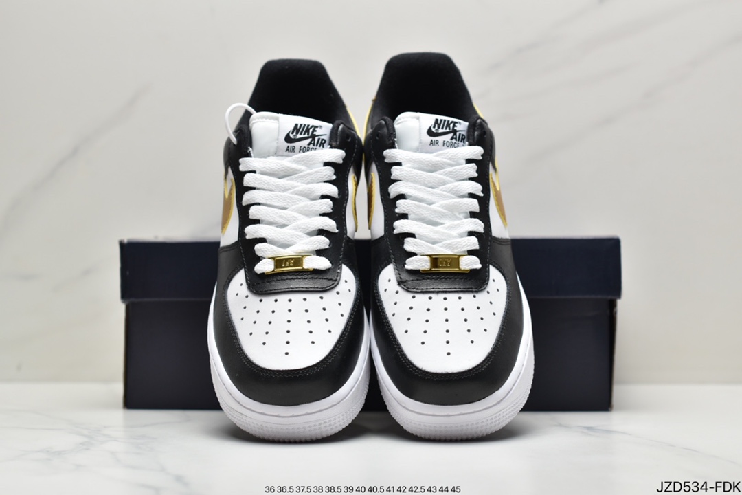 140 真标耐克Nike Air Force 1 Low ”白黑金勾拼接” 整体以白色为基调 CZ9189-001