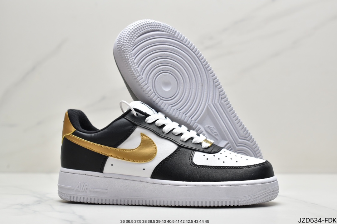 140 真标耐克Nike Air Force 1 Low ”白黑金勾拼接” 整体以白色为基调 CZ9189-001