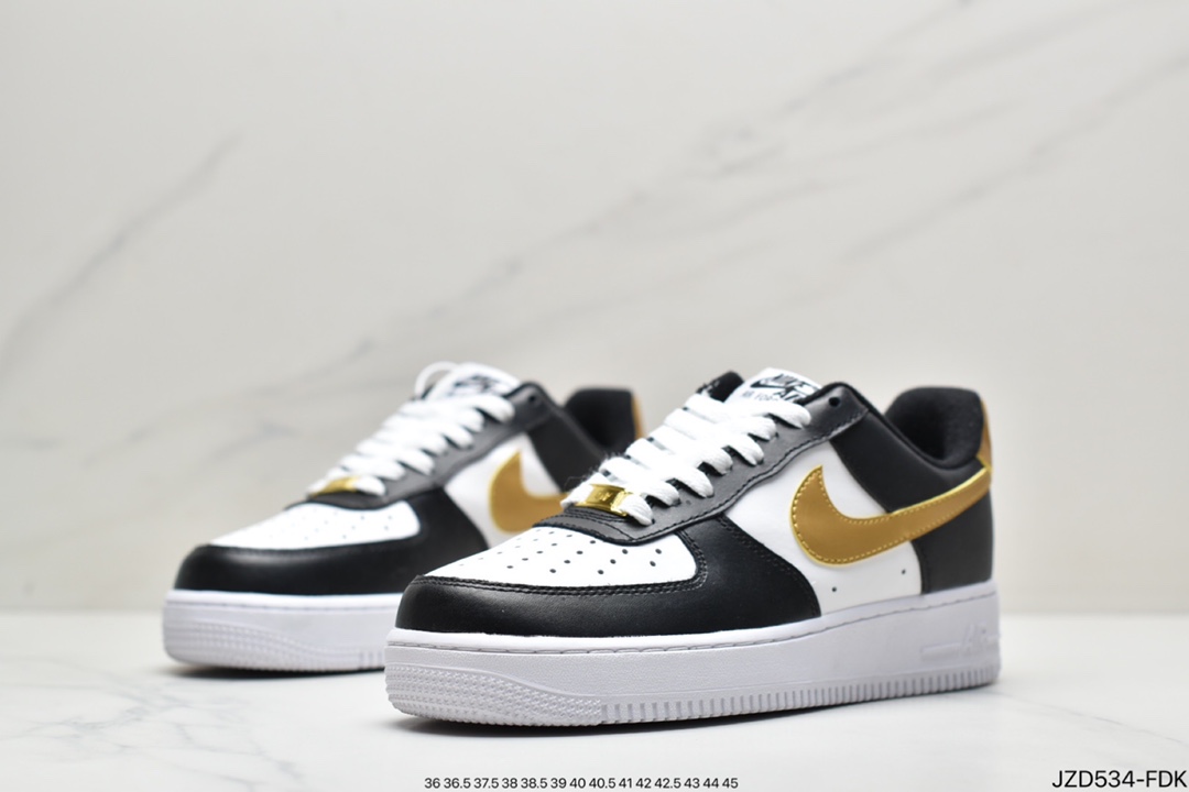 140 真标耐克Nike Air Force 1 Low ”白黑金勾拼接” 整体以白色为基调 CZ9189-001