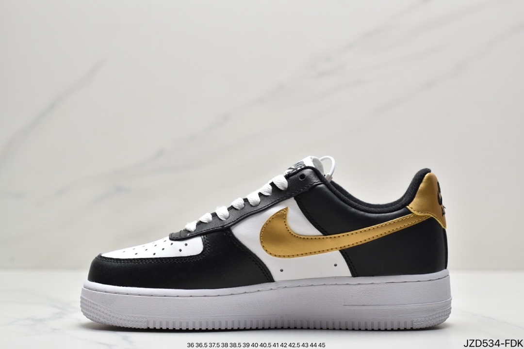 140 真标耐克Nike Air Force 1 Low ”白黑金勾拼接” 整体以白色为基调 CZ9189-001