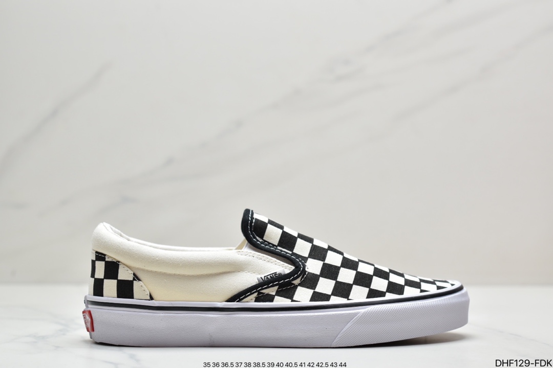 Classic Plaid Canvas Slip-on Lazy Vulcanized Shoes Classic Checkerboard os Vulcanized Shoes ”Black and White Checkerboard”