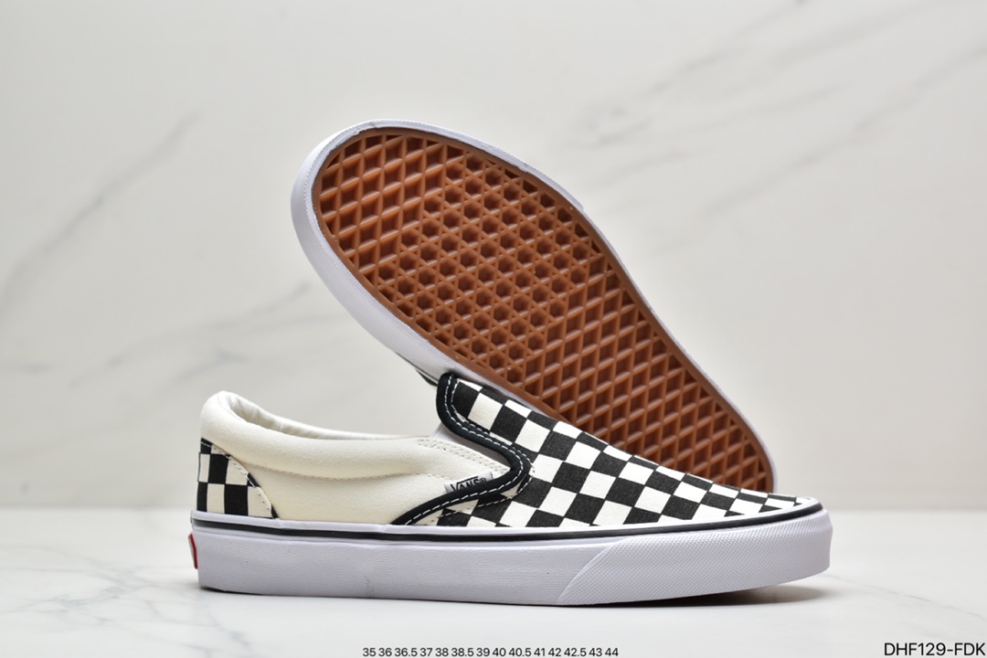 Classic Plaid Canvas Slip-on Lazy Vulcanized Shoes Classic Checkerboard os Vulcanized Shoes ”Black and White Checkerboard”