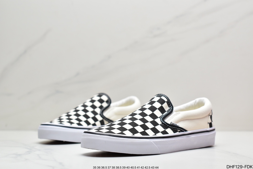 Classic Plaid Canvas Slip-on Lazy Vulcanized Shoes Classic Checkerboard os Vulcanized Shoes ”Black and White Checkerboard”