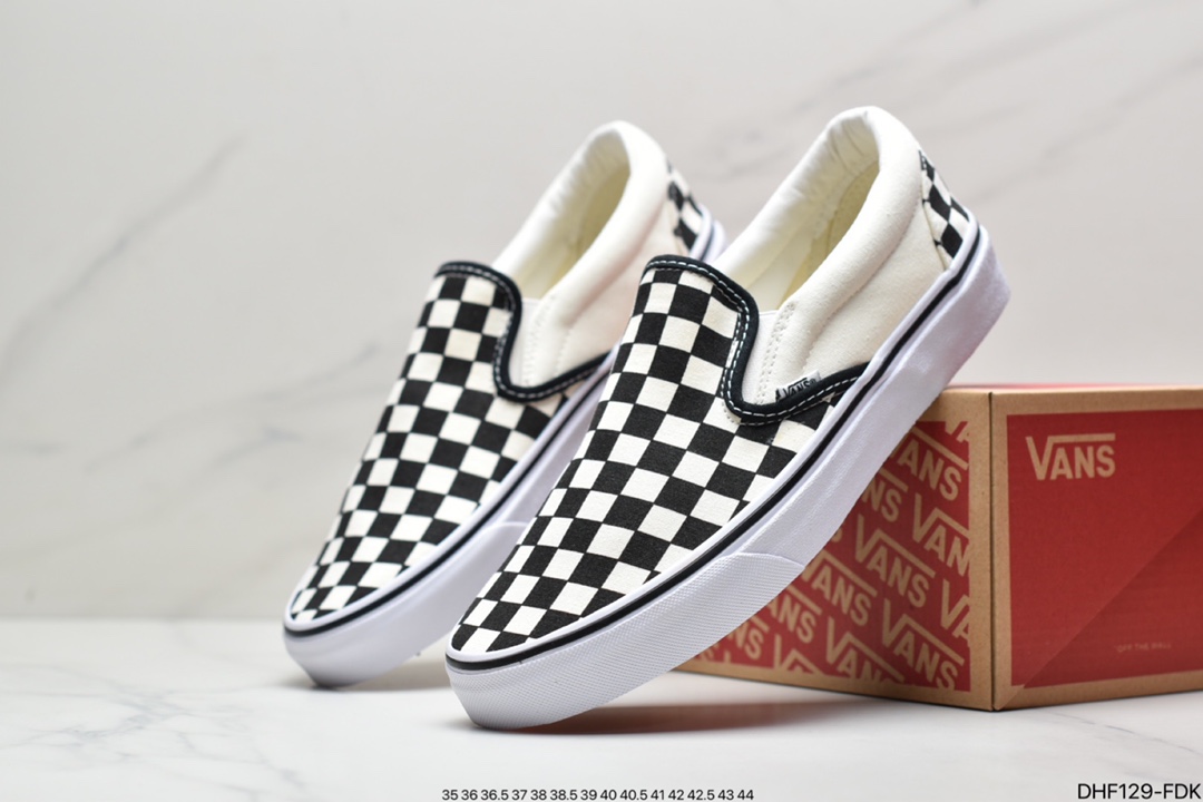 Classic Plaid Canvas Slip-on Lazy Vulcanized Shoes Classic Checkerboard os Vulcanized Shoes ”Black and White Checkerboard”