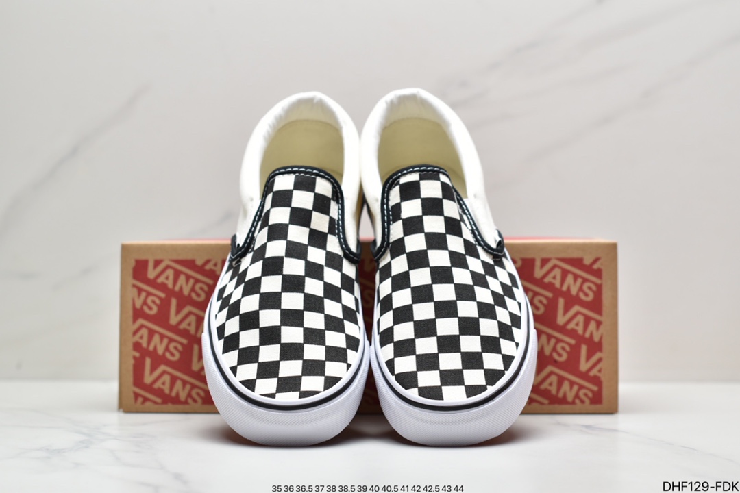 Classic Plaid Canvas Slip-on Lazy Vulcanized Shoes Classic Checkerboard os Vulcanized Shoes ”Black and White Checkerboard”