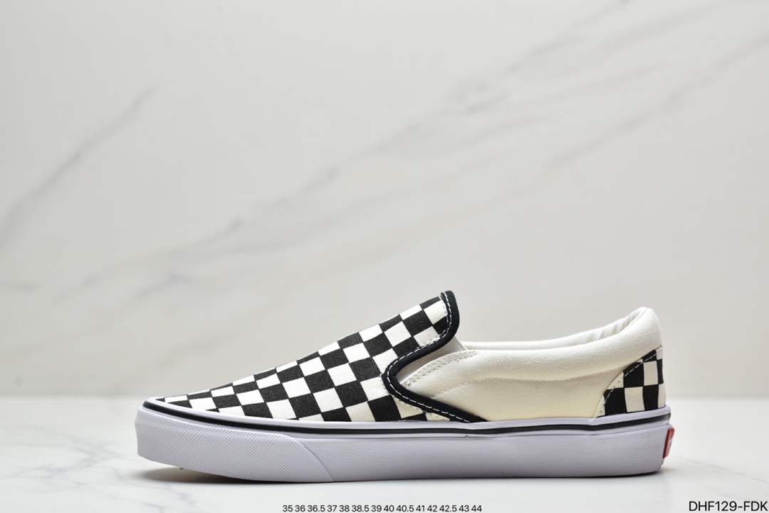 Classic Plaid Canvas Slip-on Lazy Vulcanized Shoes Classic Checkerboard os Vulcanized Shoes ”Black and White Checkerboard”