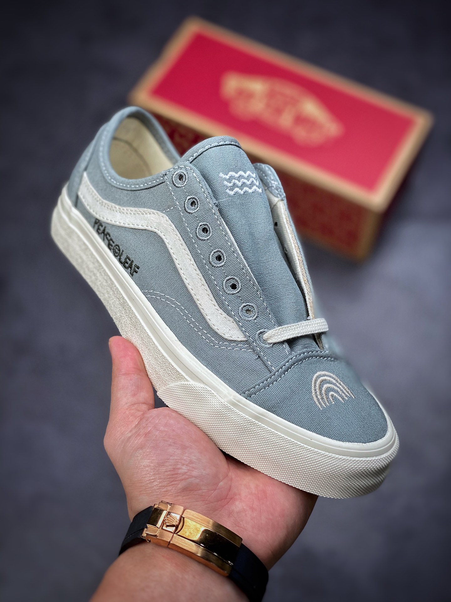 Vans Old Skool Vans Official Grey Green Side Stripe Fun Print Old Skool Sneakers