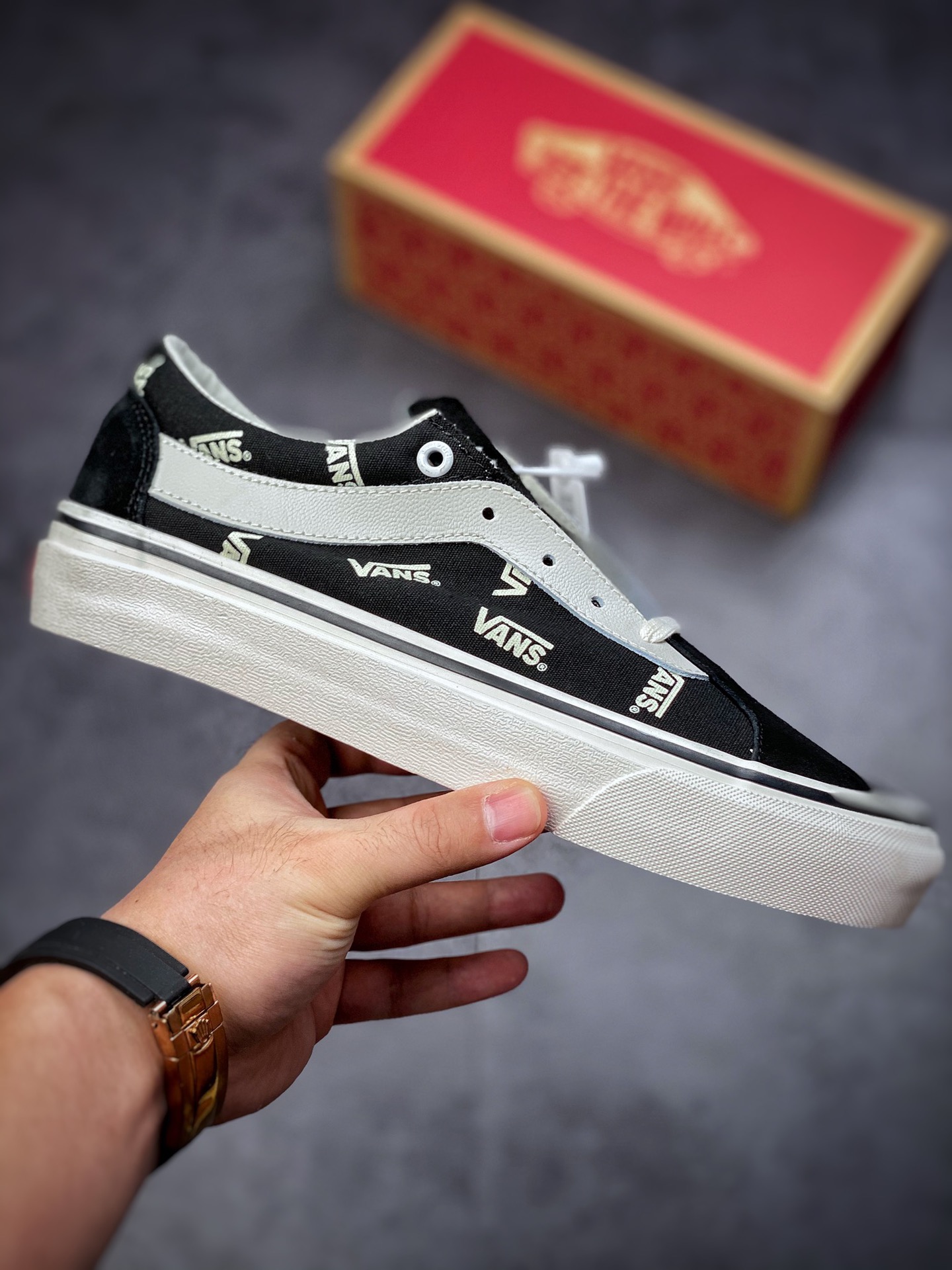 VANS Bold Vans black and white letter print black low-top LOGO canvas shoes BOLD