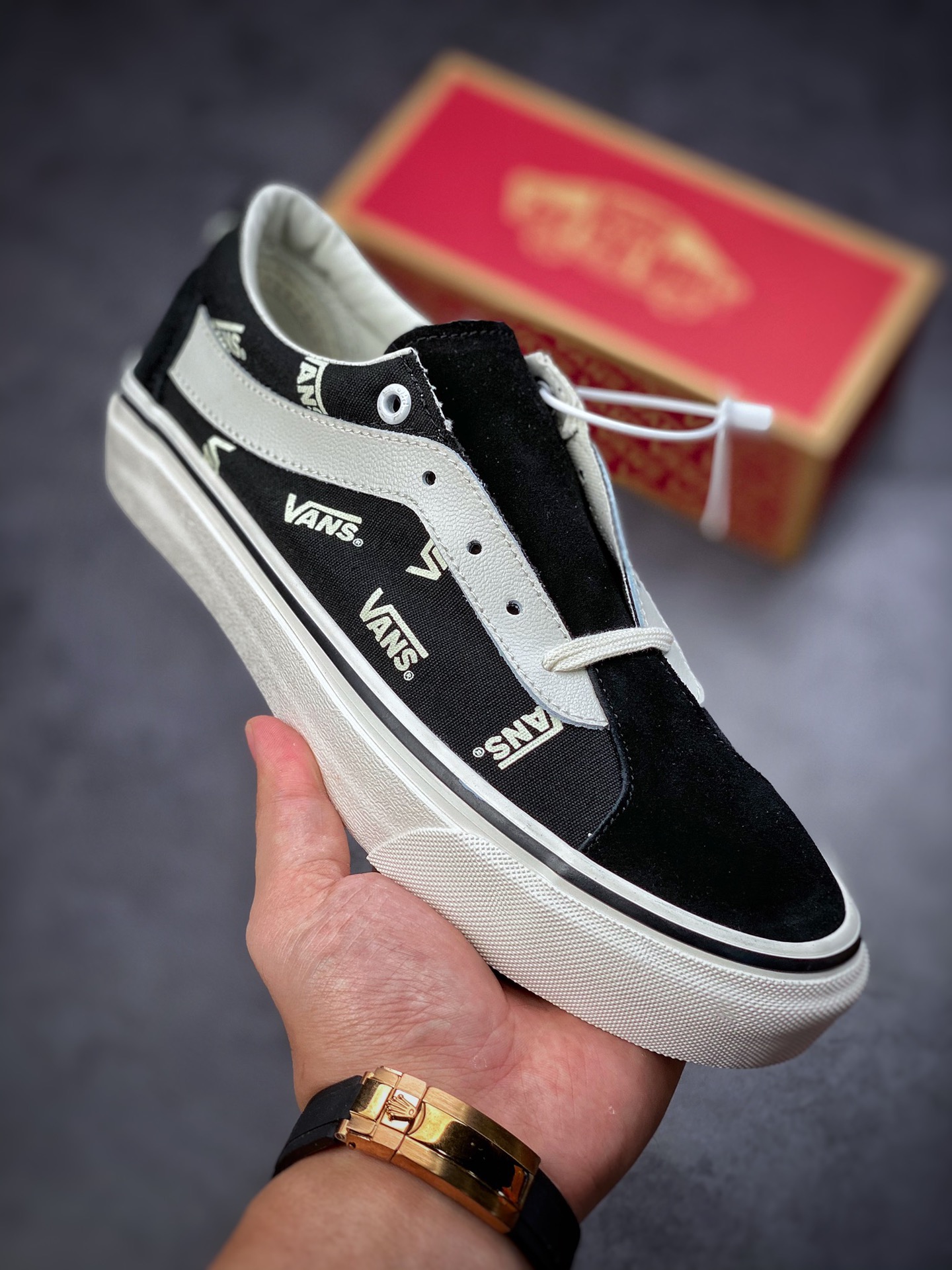 VANS Bold Vans black and white letter print black low-top LOGO canvas shoes BOLD