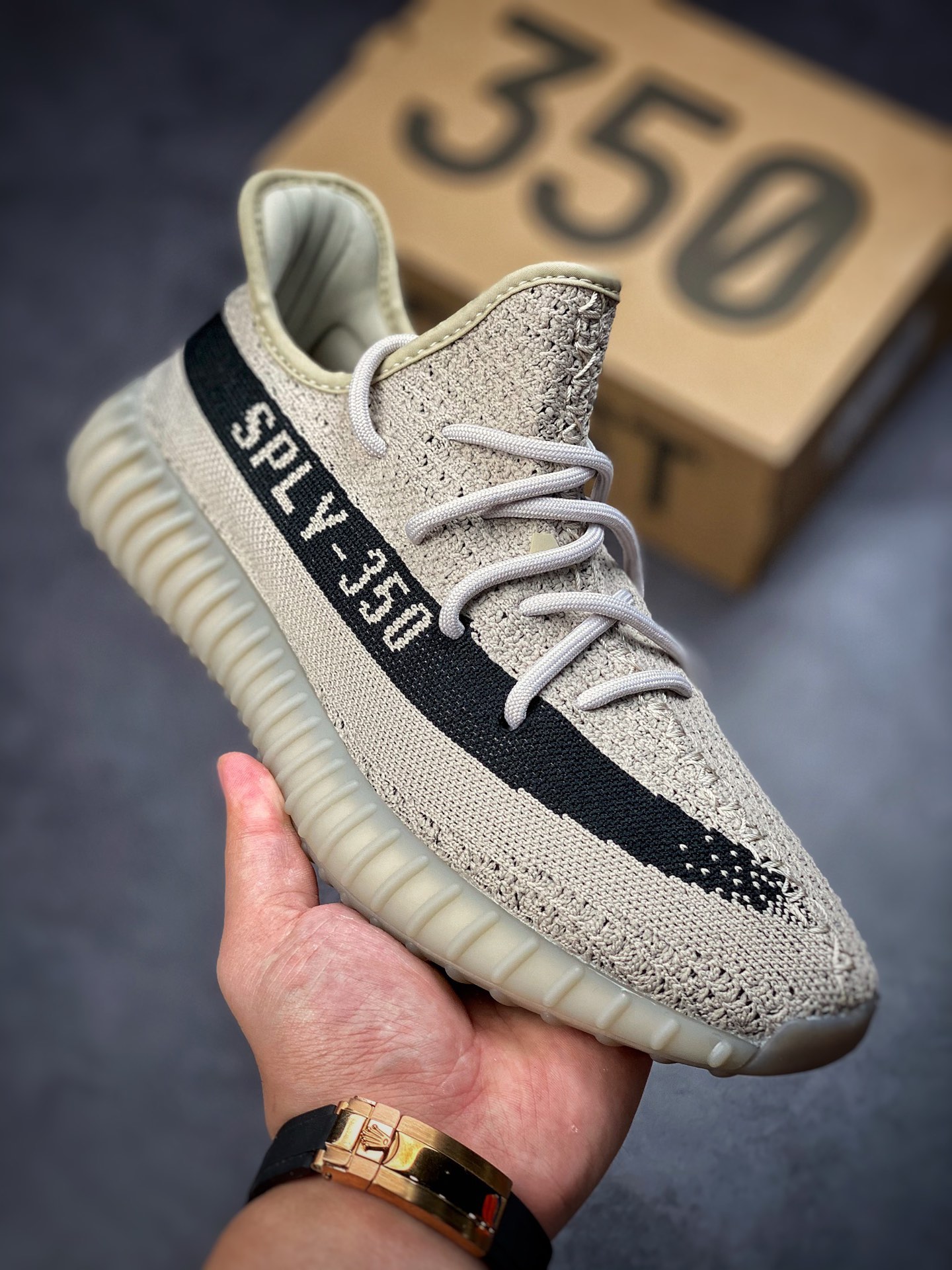 Adidas Yeezy Boost 350V2 Coconut 350 Series / Khaki Black ”Sesame Paint Strips” HP7870