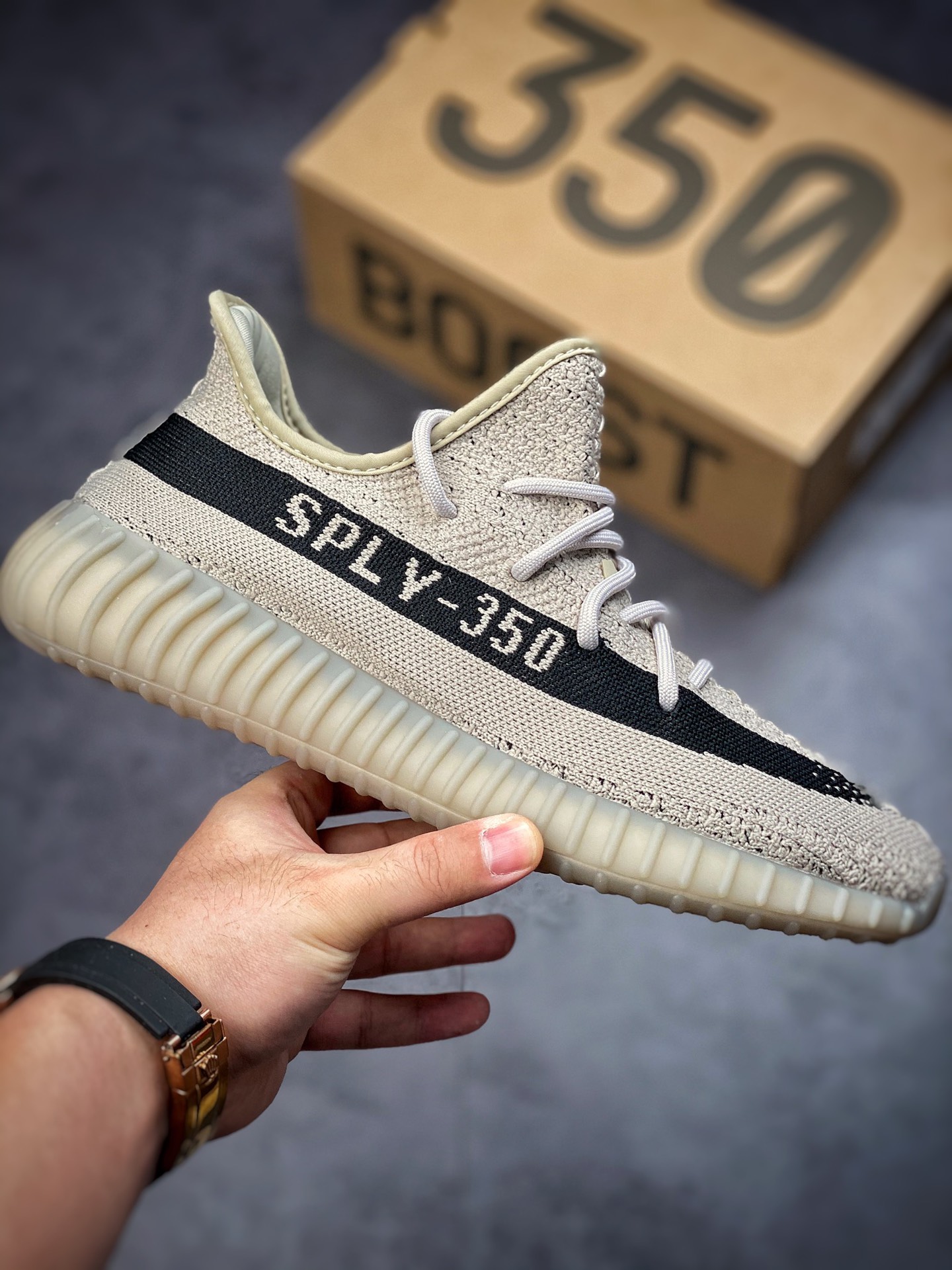 Adidas Yeezy Boost 350V2 Coconut 350 Series / Khaki Black ”Sesame Paint Strips” HP7870