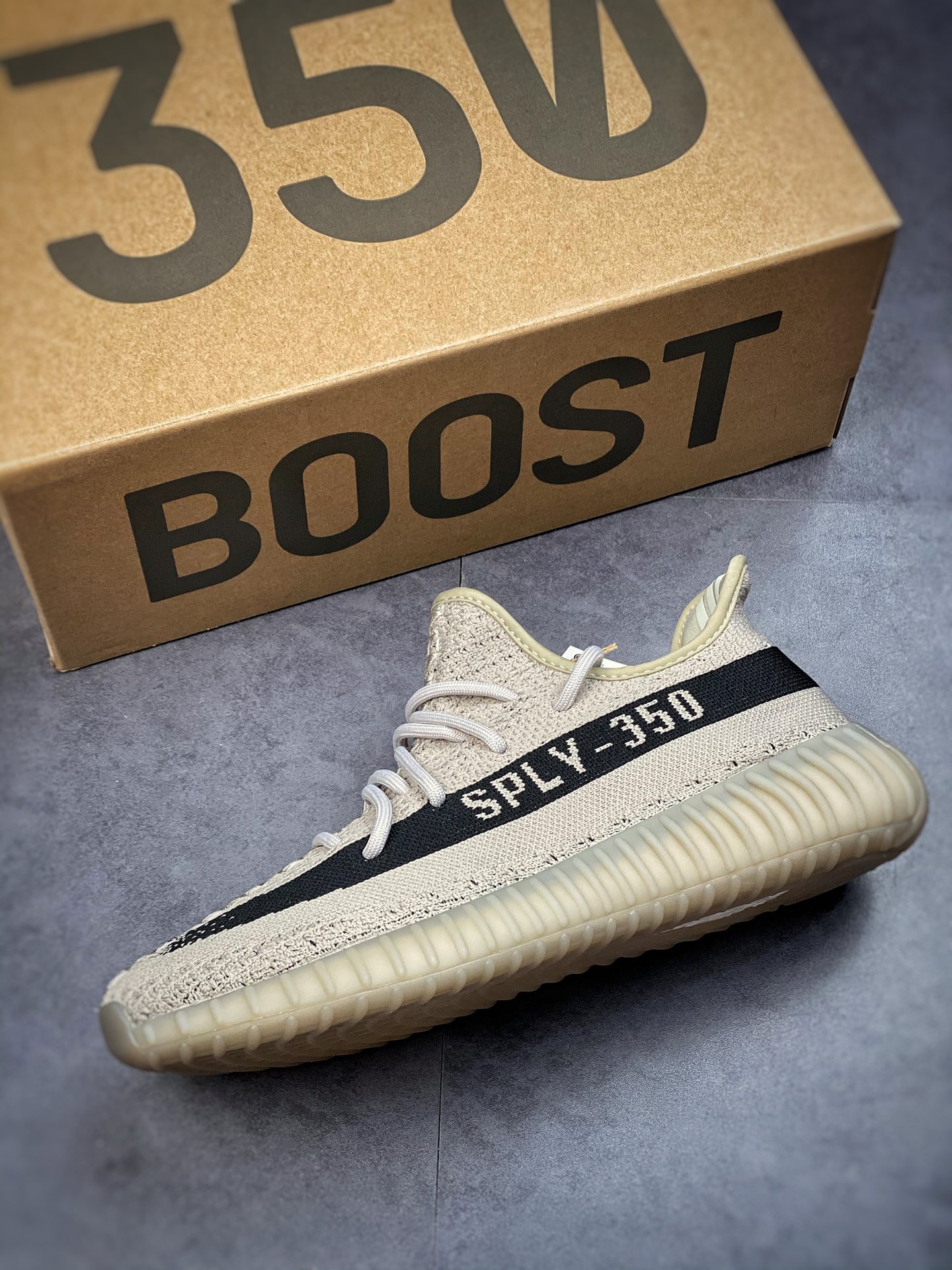 Adidas Yeezy Boost 350V2 Coconut 350 Series / Khaki Black ”Sesame Paint Strips” HP7870