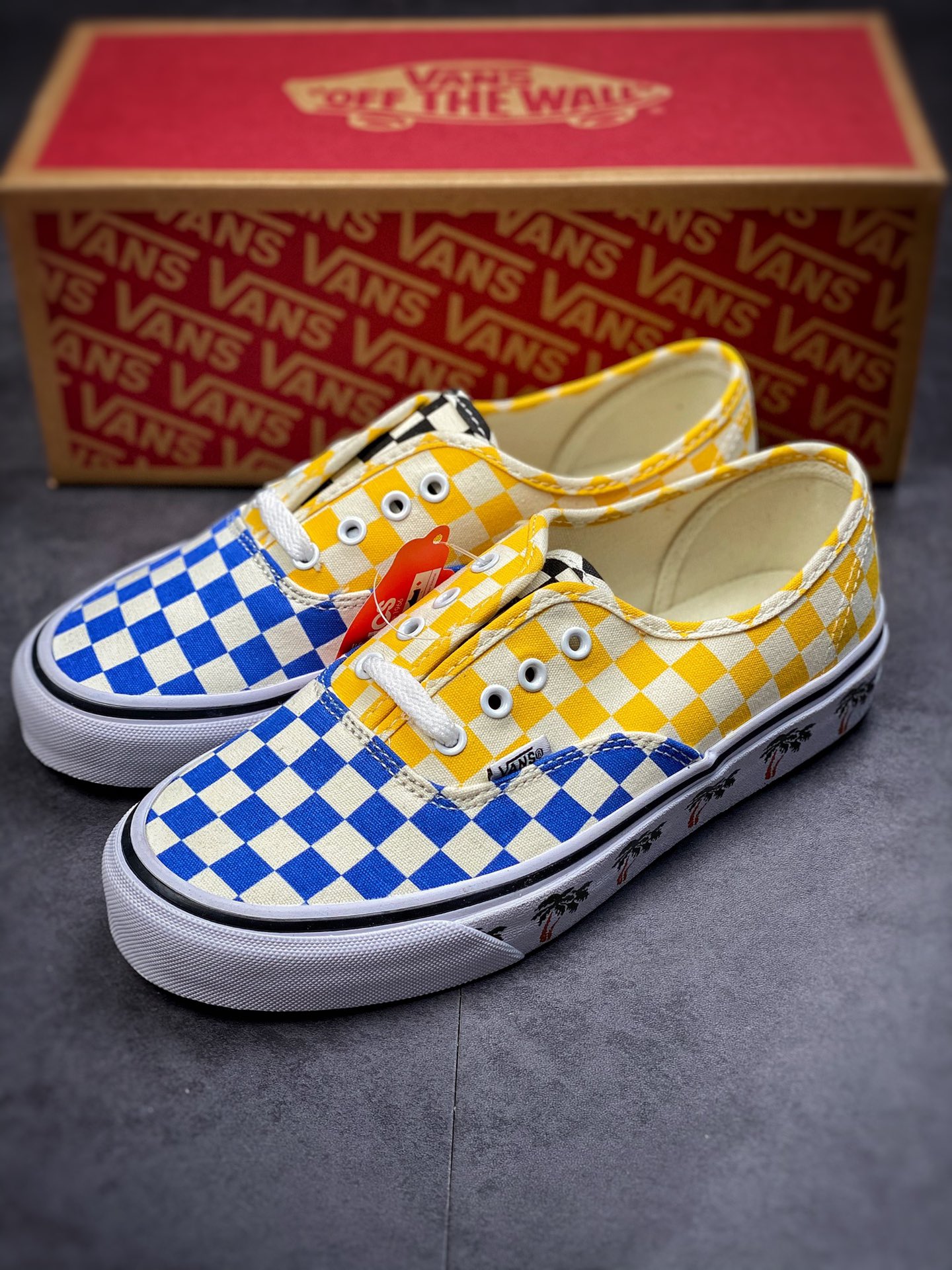 VANS Authentic checkerboard stitching contrast color coconut tree low-top canvas shoes men and women couple shoes