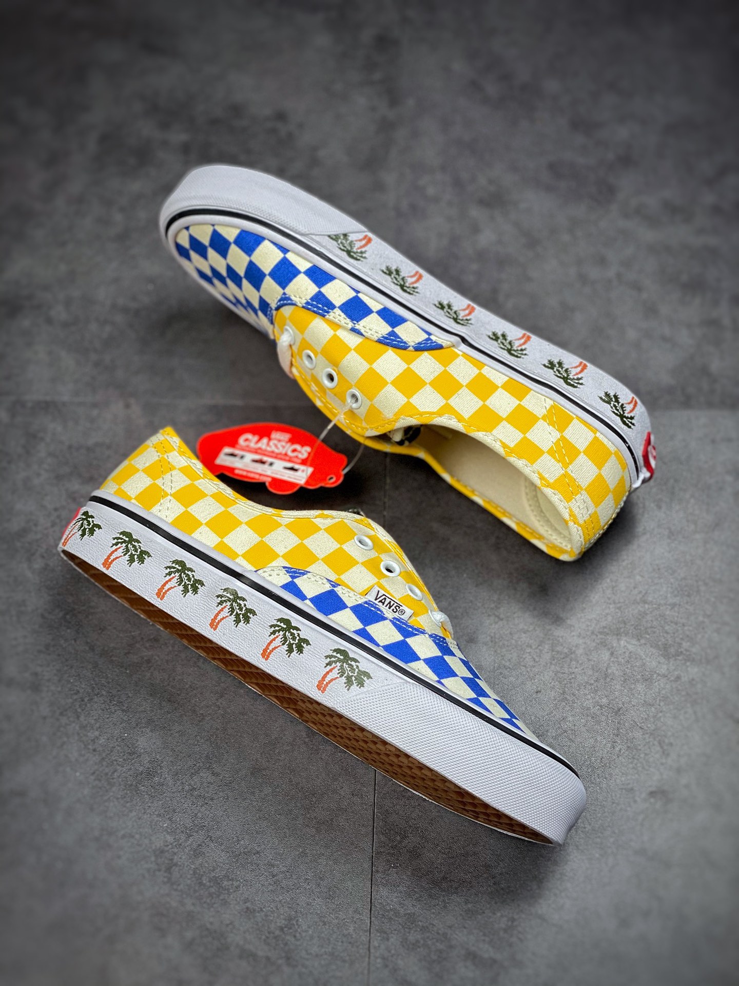 VANS Authentic checkerboard stitching contrast color coconut tree low-top canvas shoes men and women couple shoes