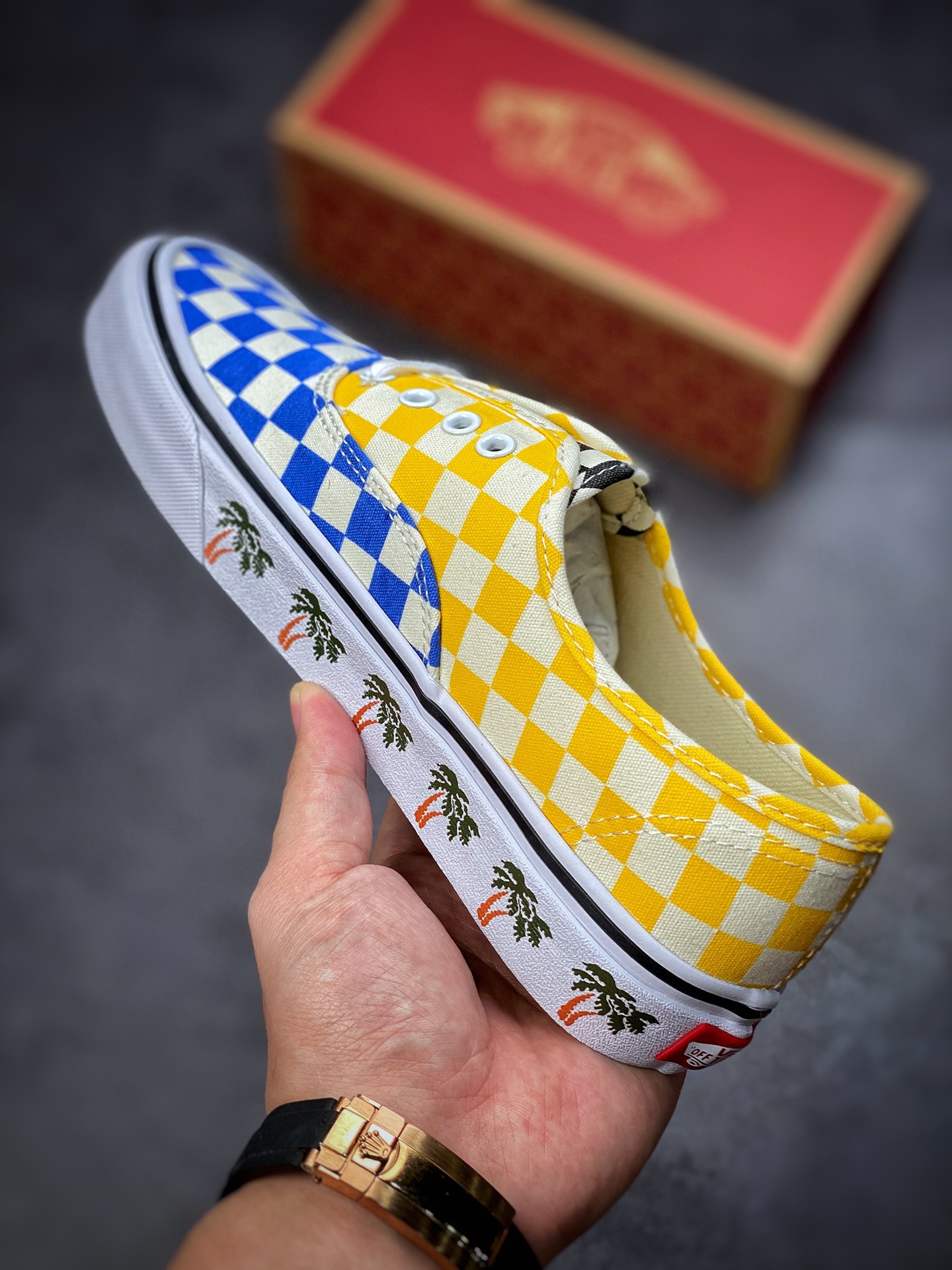 VANS Authentic checkerboard stitching contrast color coconut tree low-top canvas shoes men and women couple shoes