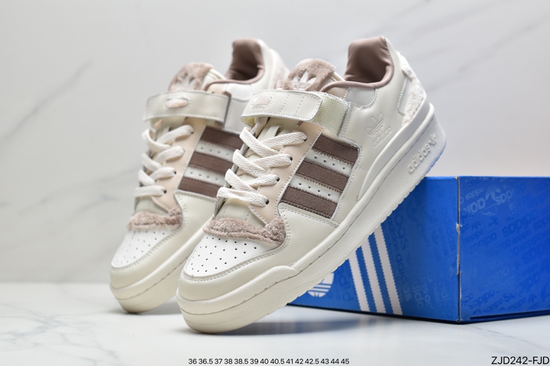 Adidas Clover Originals Forum 84 Low Rome Series Velcro Low-Top Sneakers ”Leather Cream Powder Painted”