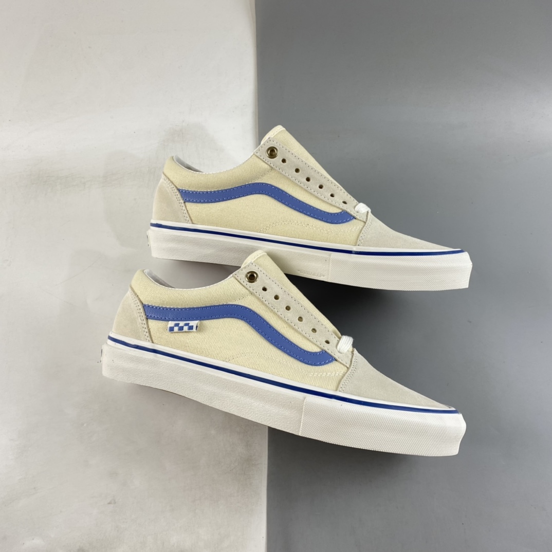 Vans Old Skool Vans Official Milk White Blue Side Stripe Professional Skateboard Shoes VN0A5FCBACV