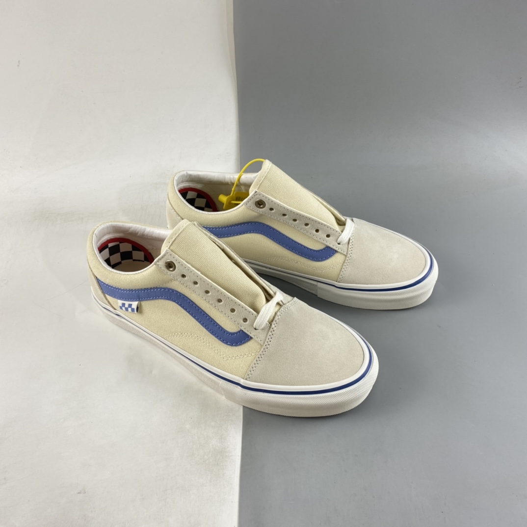 Vans Old Skool Vans Official Milk White Blue Side Stripe Professional Skateboard Shoes VN0A5FCBACV