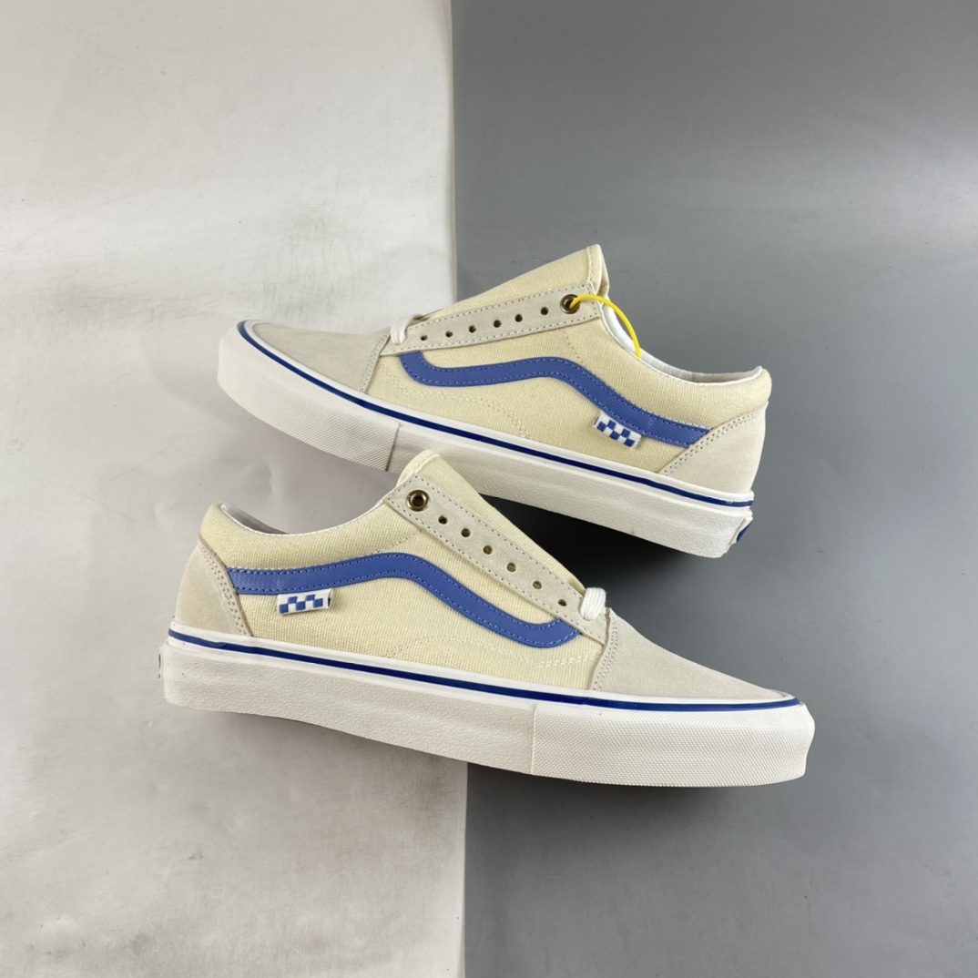 Vans Old Skool Vans Official Milk White Blue Side Stripe Professional Skateboard Shoes VN0A5FCBACV