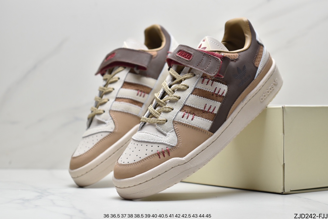 Adidas Clover Originals Forum 84 Low Roman Series Velcro Low-Top Retro Lace-Up All-match Casual Sports Sneakers ”Leather Cream Powder Painted”