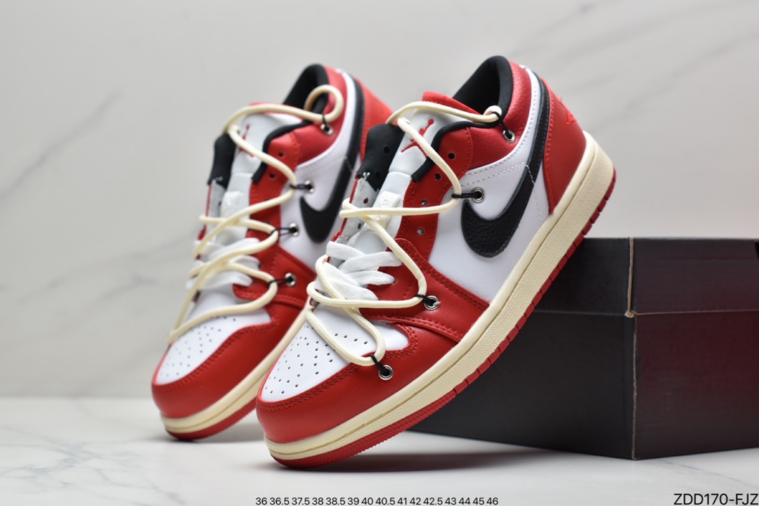 Air Jordan AJ1 Low Chicago White and Red Deconstructed Strap 553558-118