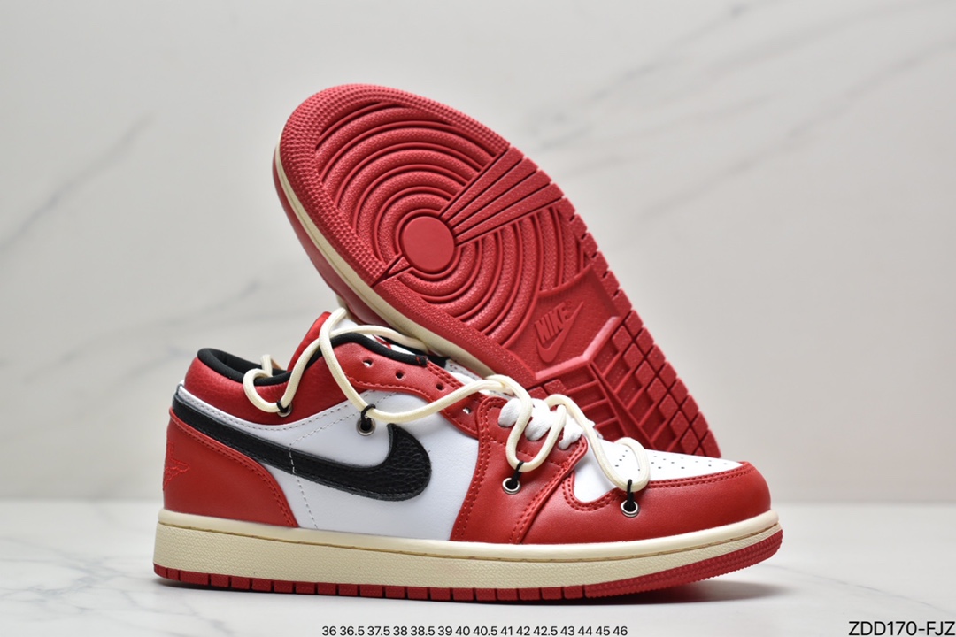 Air Jordan AJ1 Low Chicago White and Red Deconstructed Strap 553558-118