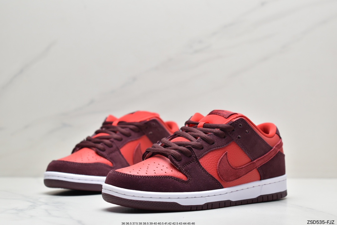 Nike SB Dunk Low Cherry Fuchsia Cherry this one with red leather base DM0807-600