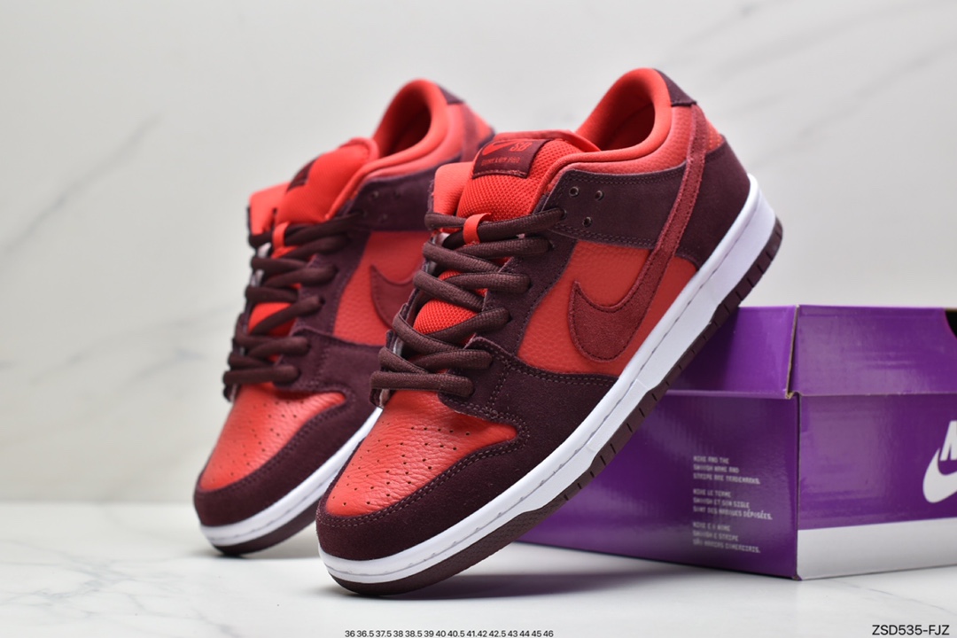 Nike SB Dunk Low Cherry Fuchsia Cherry this one with red leather base DM0807-600