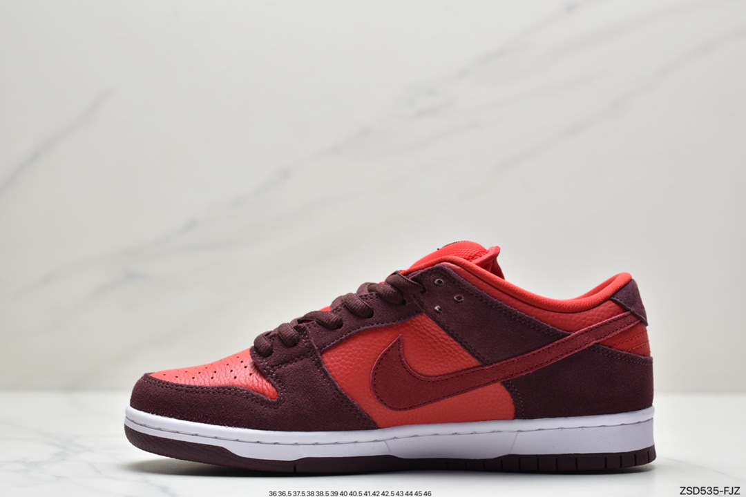 Nike SB Dunk Low Cherry Fuchsia Cherry this one with red leather base DM0807-600