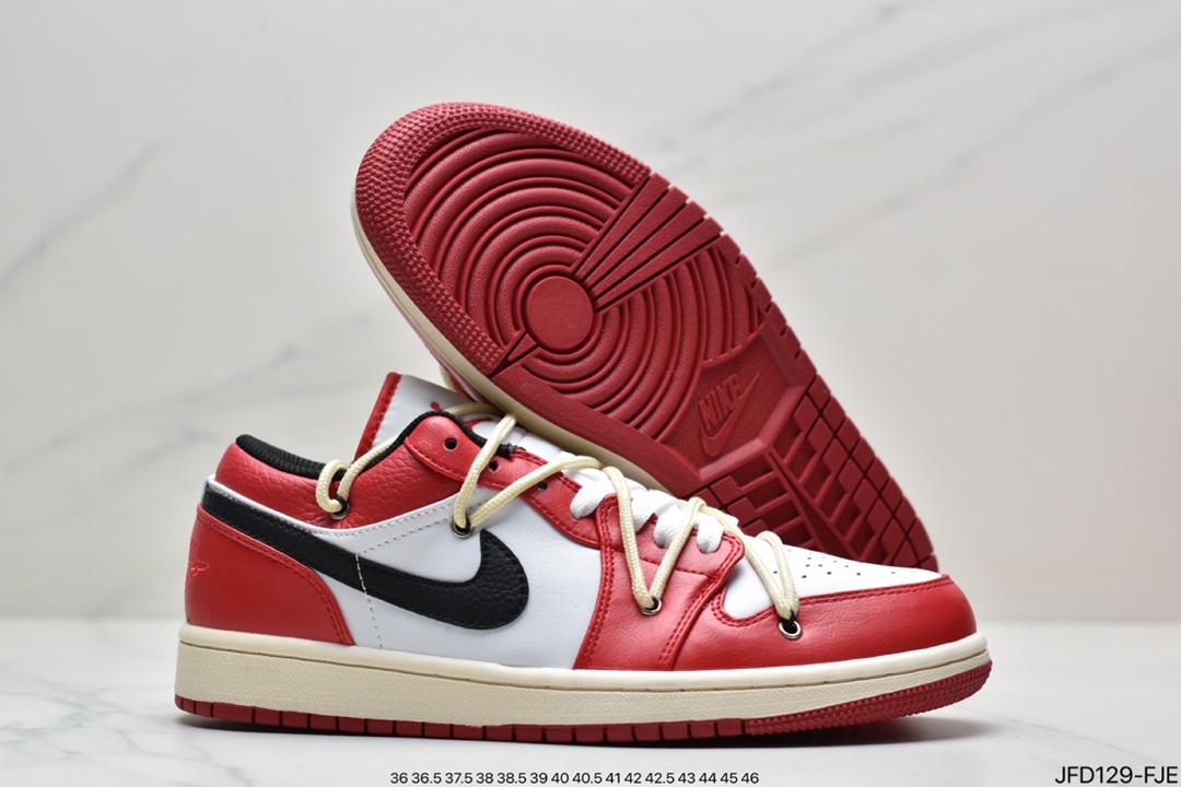 Air Jordan AJ1 Low Chicago White and Red Deconstructed Strap 553558-118