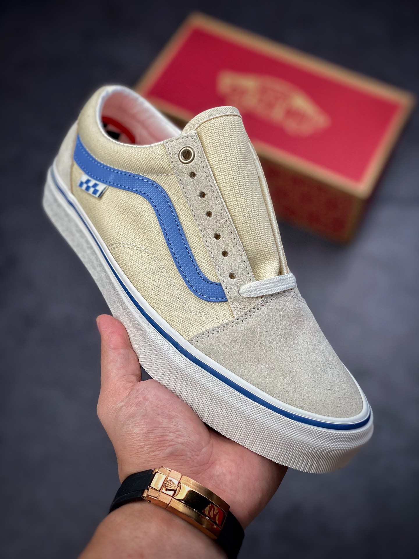 Vans Vans official Old Skool milk white blue side striped men's shoes women's shoes professional skateboard shoes VN0A5FCBACV