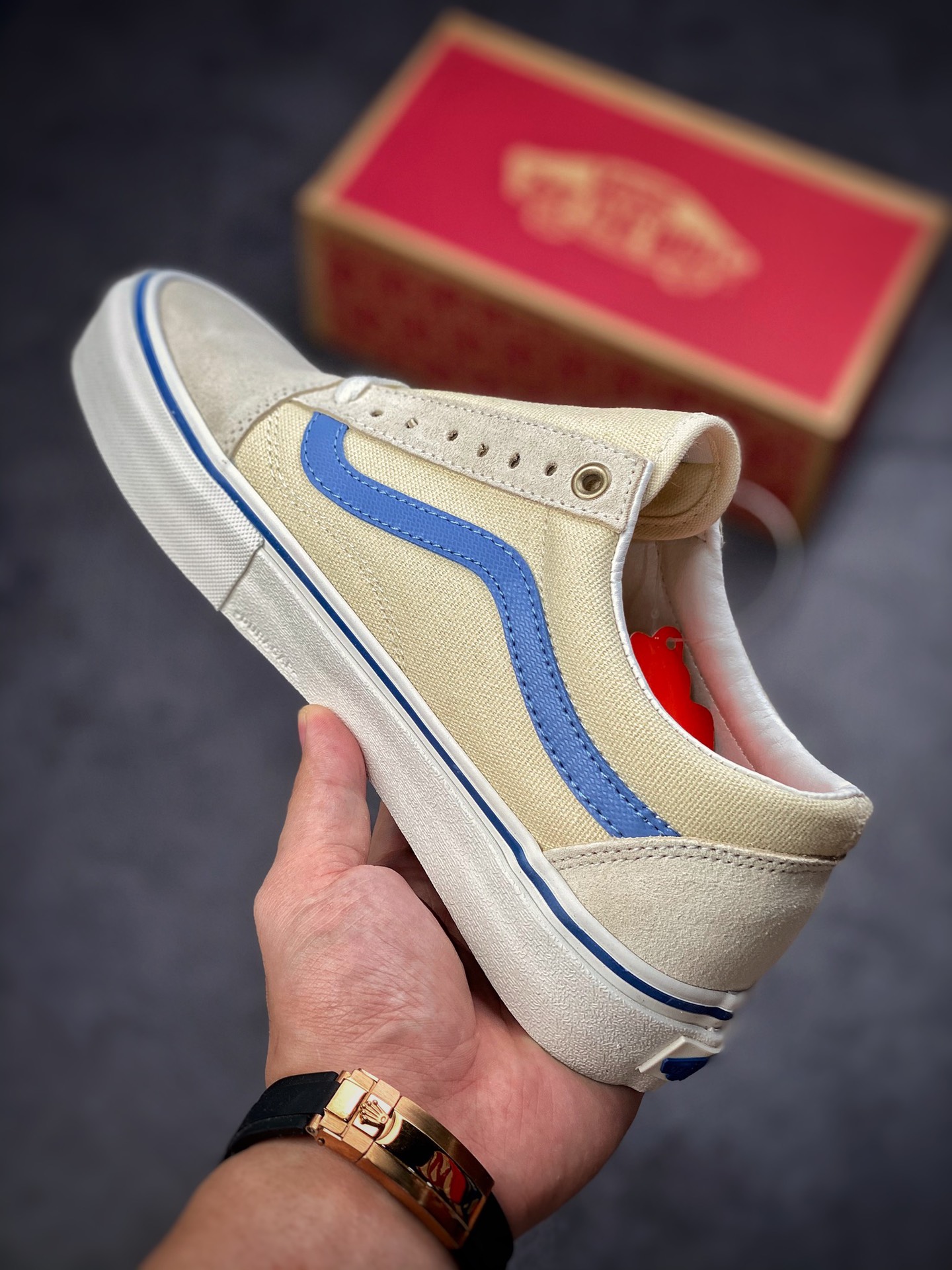 Vans Vans official Old Skool milk white blue side striped men's shoes women's shoes professional skateboard shoes VN0A5FCBACV