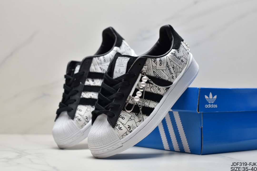 adidas Clover Originals Superstar ”White/Black/Gold” Shell Head Classic Versatile Casual Sneakers