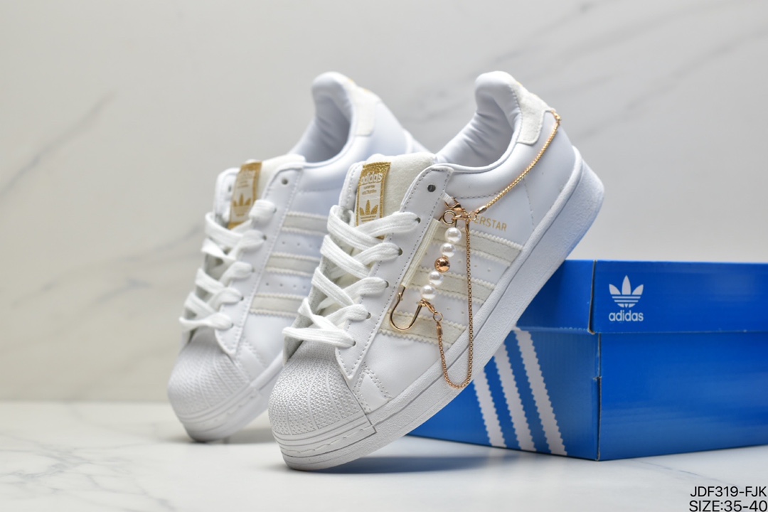 adidas Clover Originals Superstar ”White/Black/Gold” Shell Head Classic Versatile Casual Sneakers