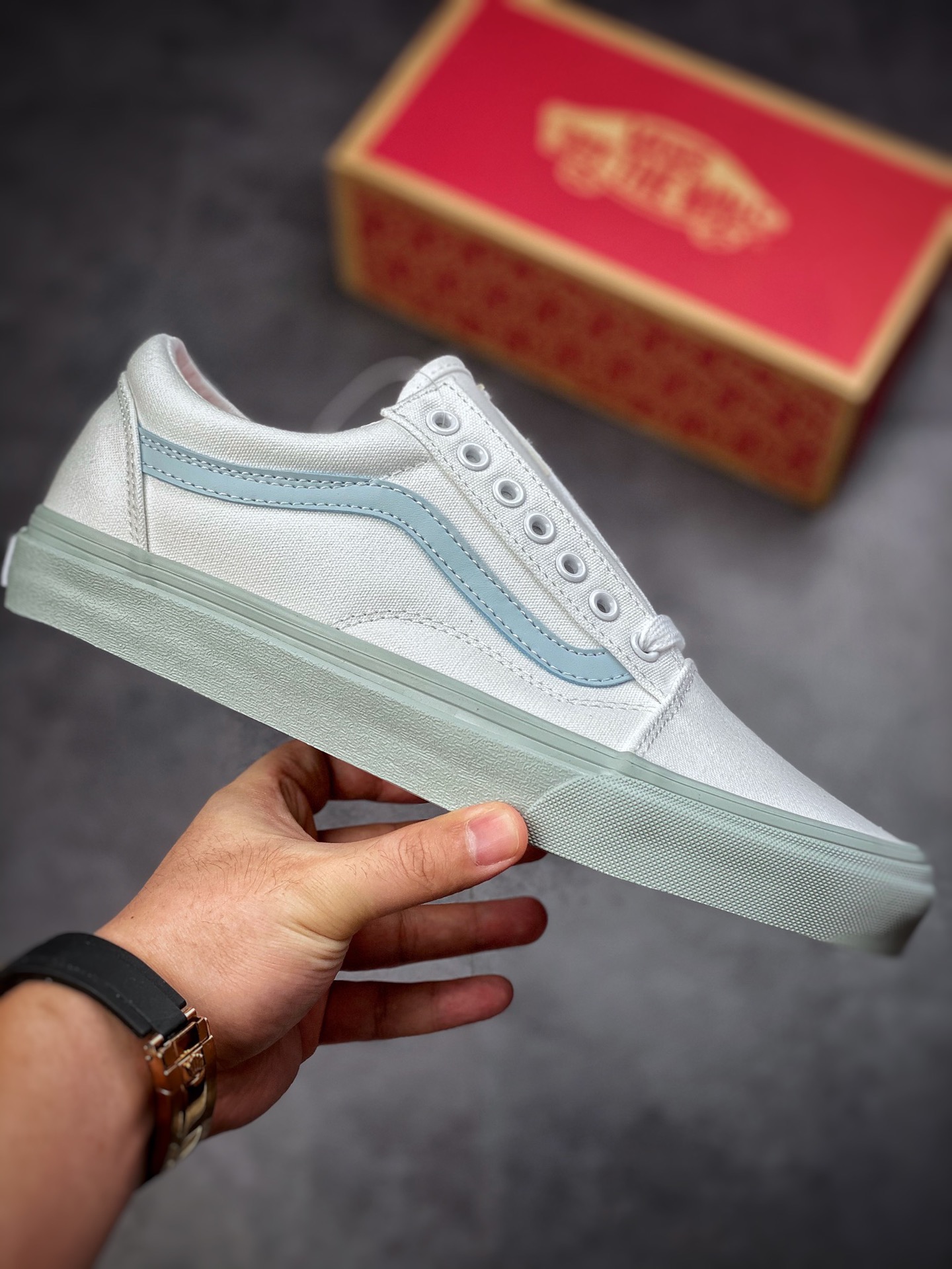 Vans Vans official Old Skool pure white / ice blue / gray men's shoes women's shoes canvas shoes VN0000SB650